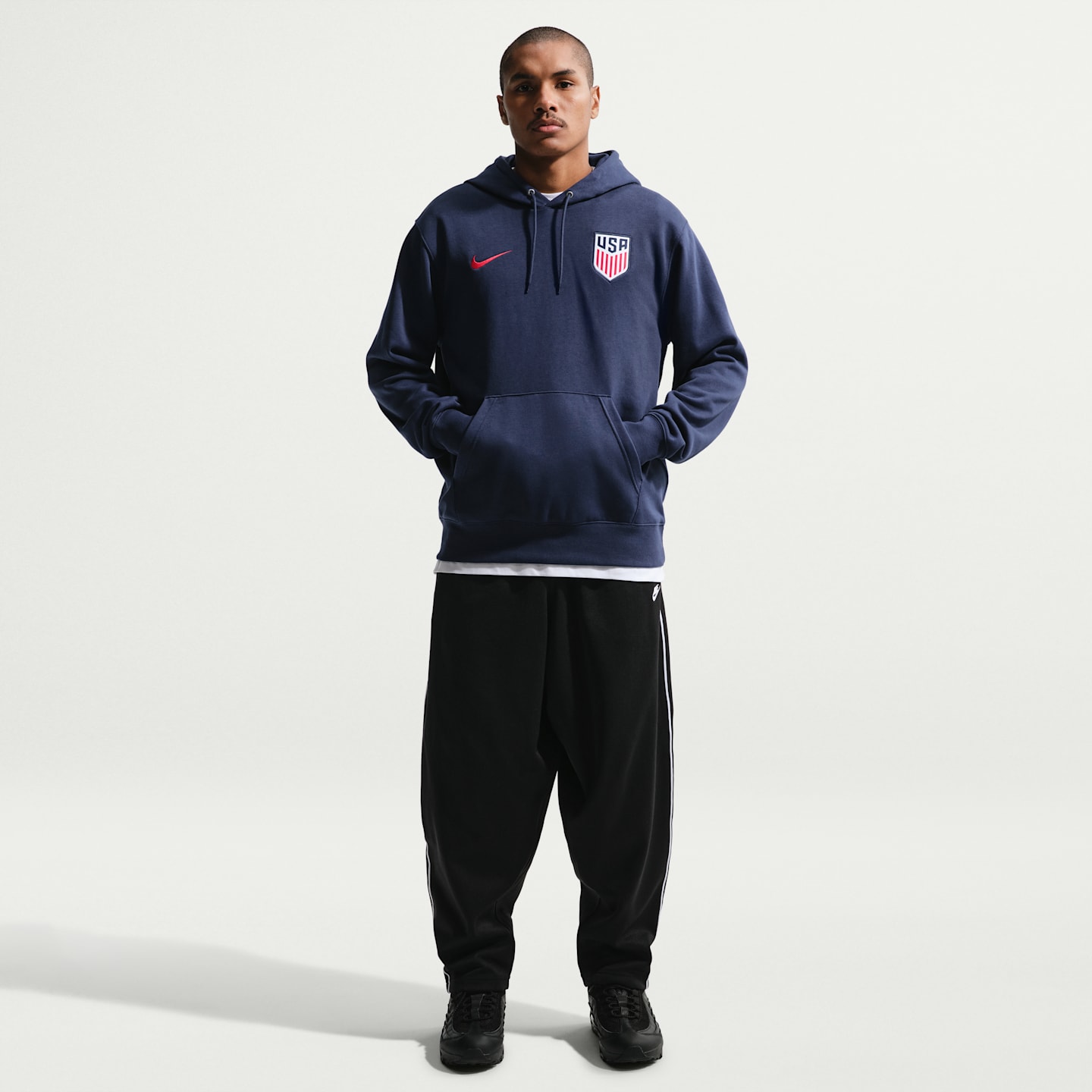 Мужская футбольная худи из махры Nike Usmnt Club, цвет: Тёмно-синий / Красный — фото 4