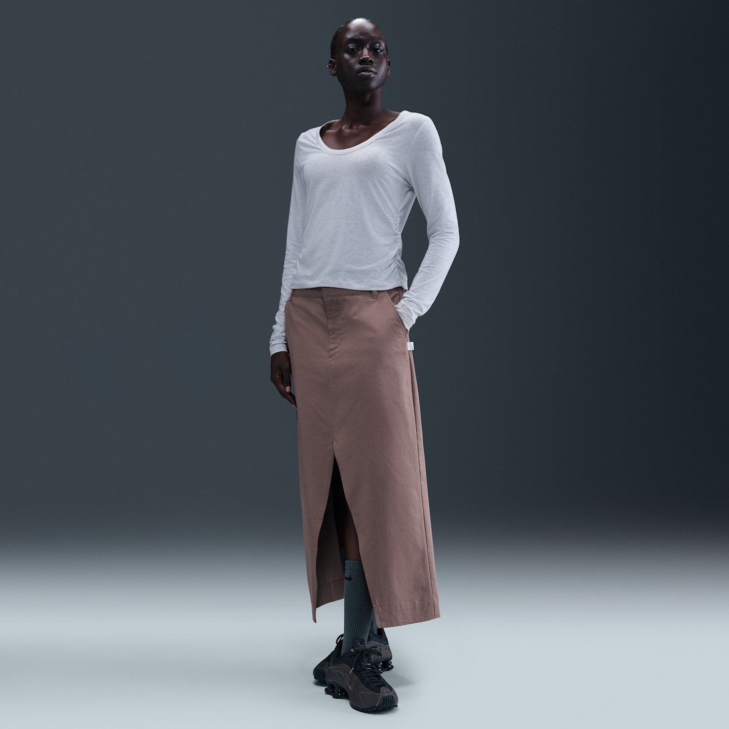 Женский топ Nike Sportswear Chill Knit с длинным рукавом, цвет: Берёзовый меланжевый / Коричневый — фото 4