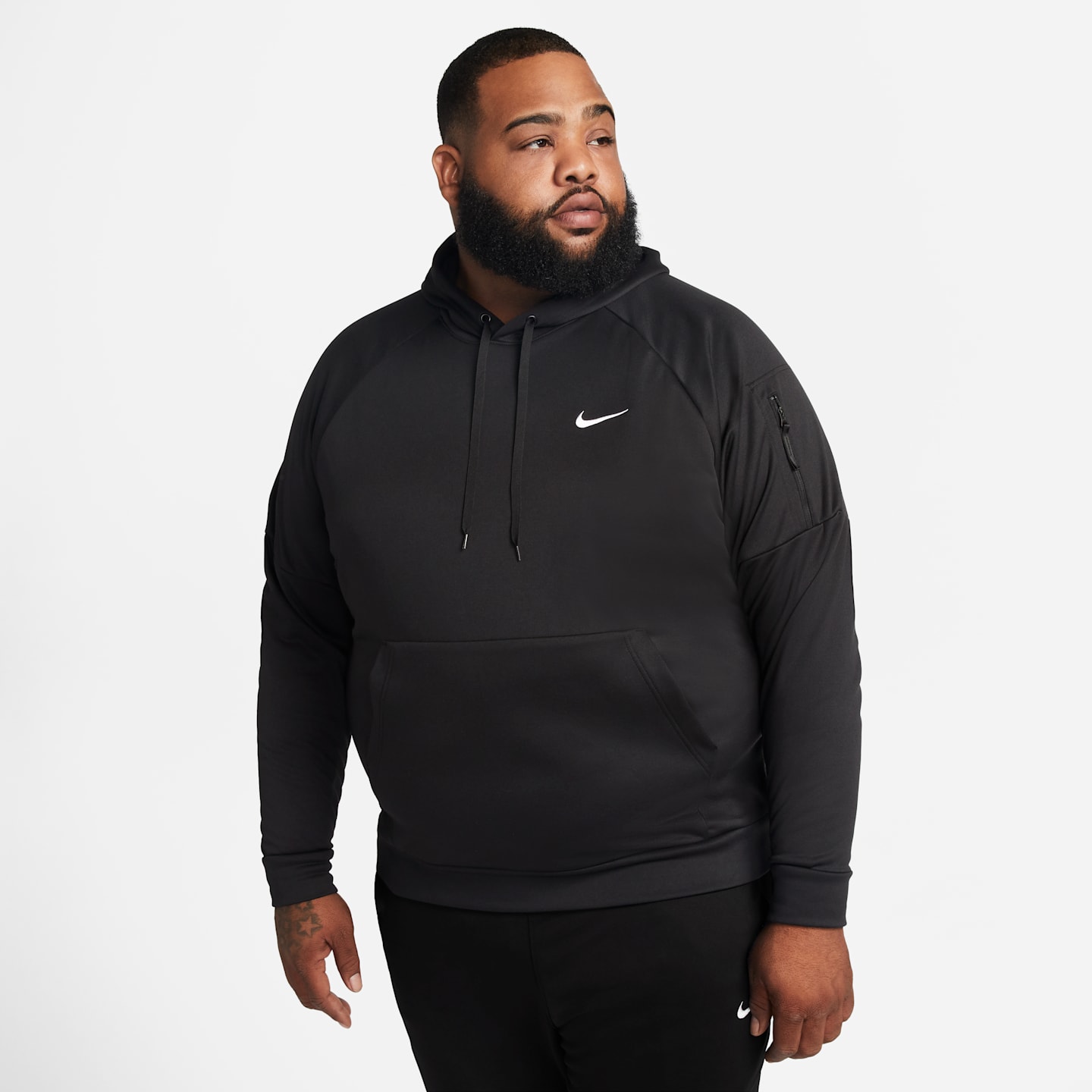 Мужской худи Nike Therma Therma-FIT для фитнеса, цвет: Чёрный / Белый — фото 8