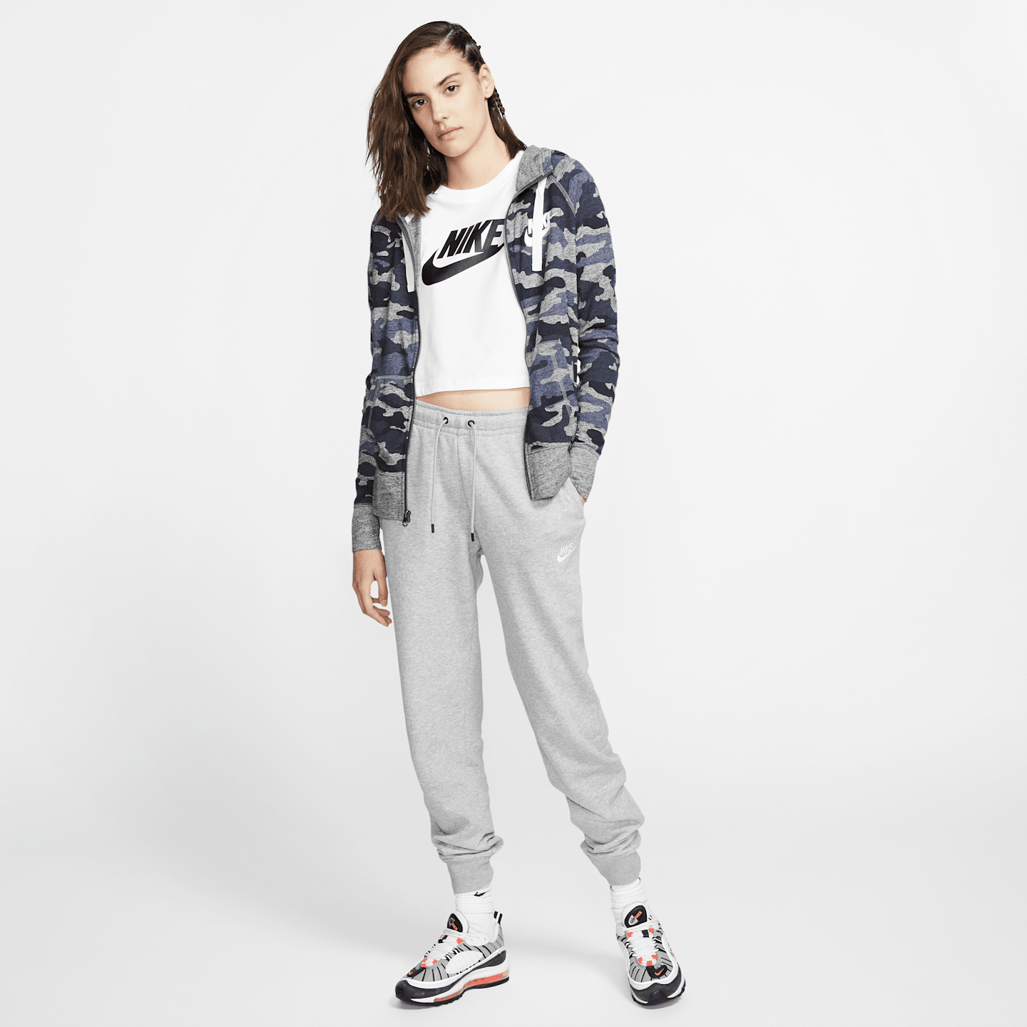 Женские флисовые брюки Nike Sportswear Essential, цвет: Серый меланжевый / Серебряный — фото 5