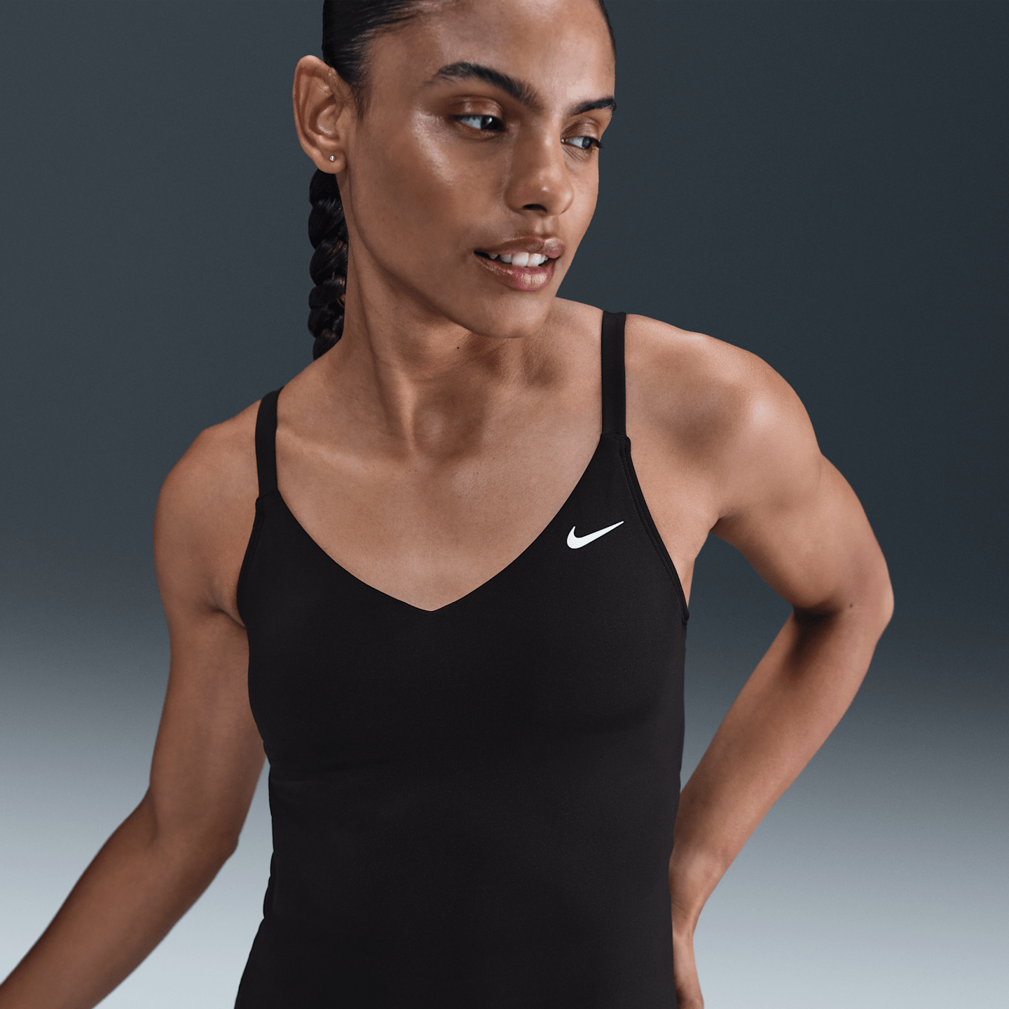 Купальник Tankini, V-образный вырез — Nike, цвет: Чёрный — фото 1