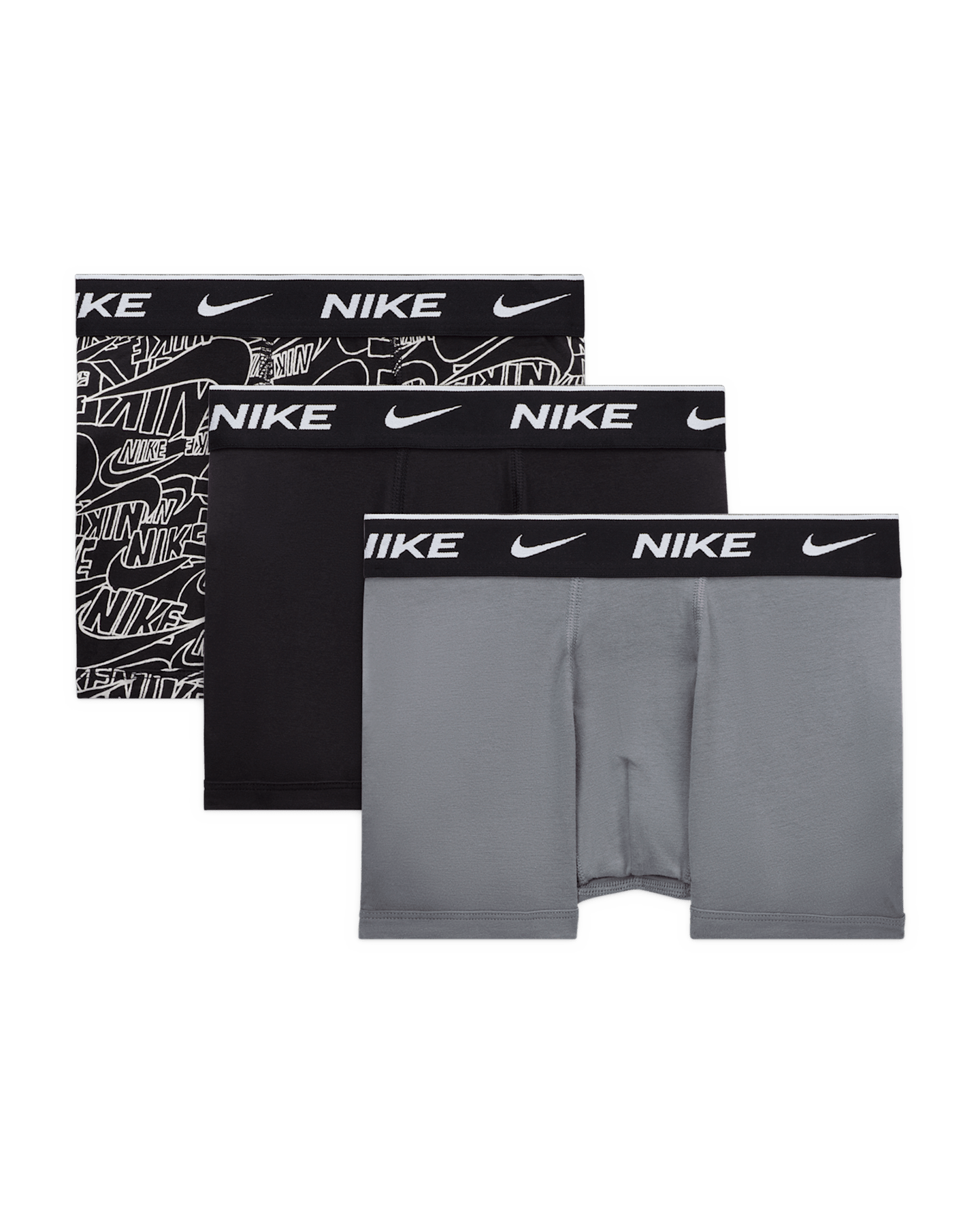Детские хлопковые боксёры Nike Dri-FIT Everyday с принтом, 3 шт, цвет: Серый меланжевый / Чёрный — фото 8