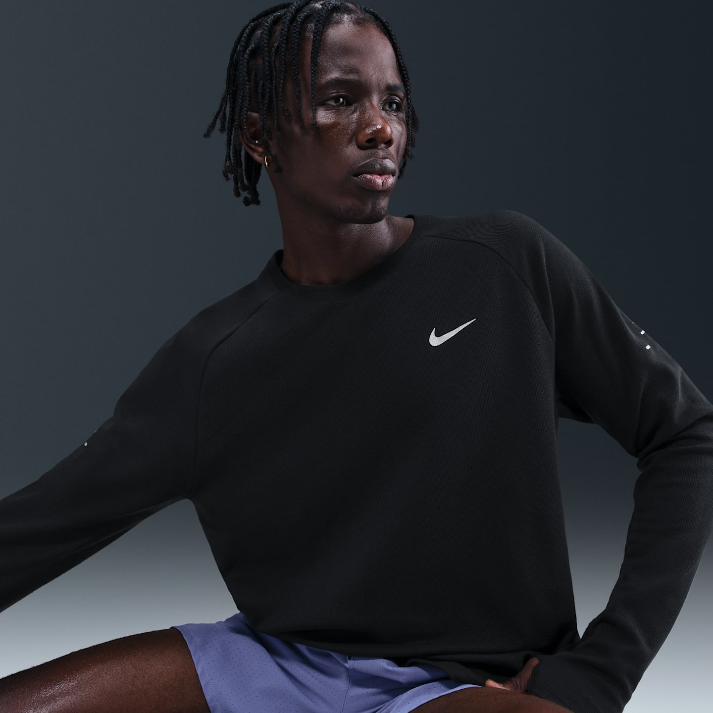 Мужской беговой свитшот Nike Stride Dri-FIT Waffle, цвет: Чёрный — фото 3