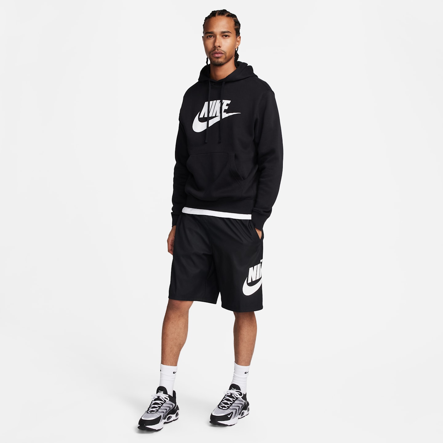 Мужские тканые шорты Nike Club, цвет: Чёрный / Белый — фото 7