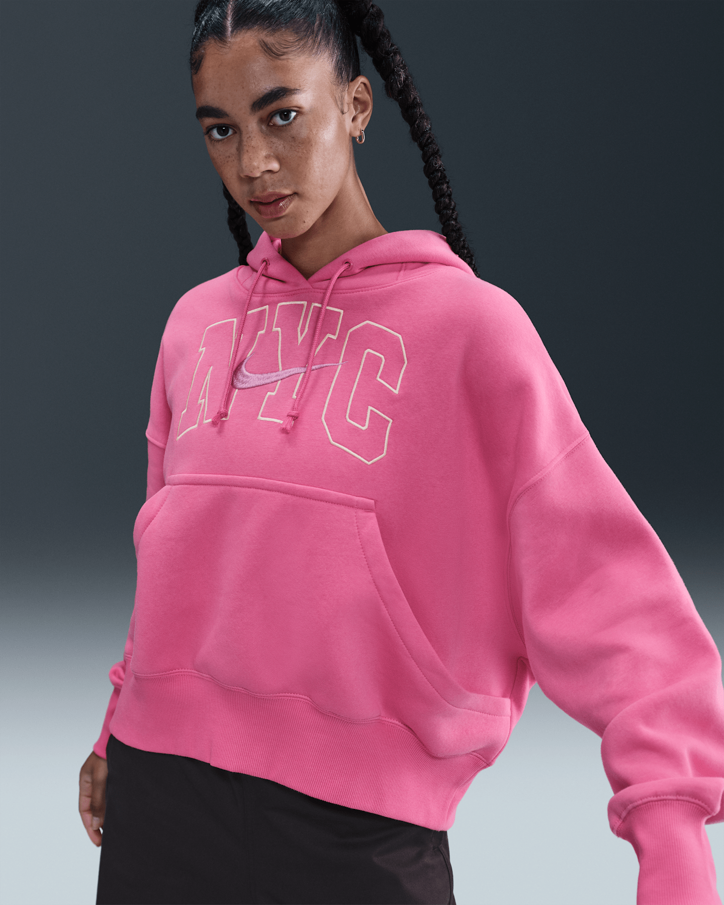Женское худи Nike Sportswear Phoenix Fleece Over-Oversized, цвет: Фуксия / Потёртый коралловый — фото 6