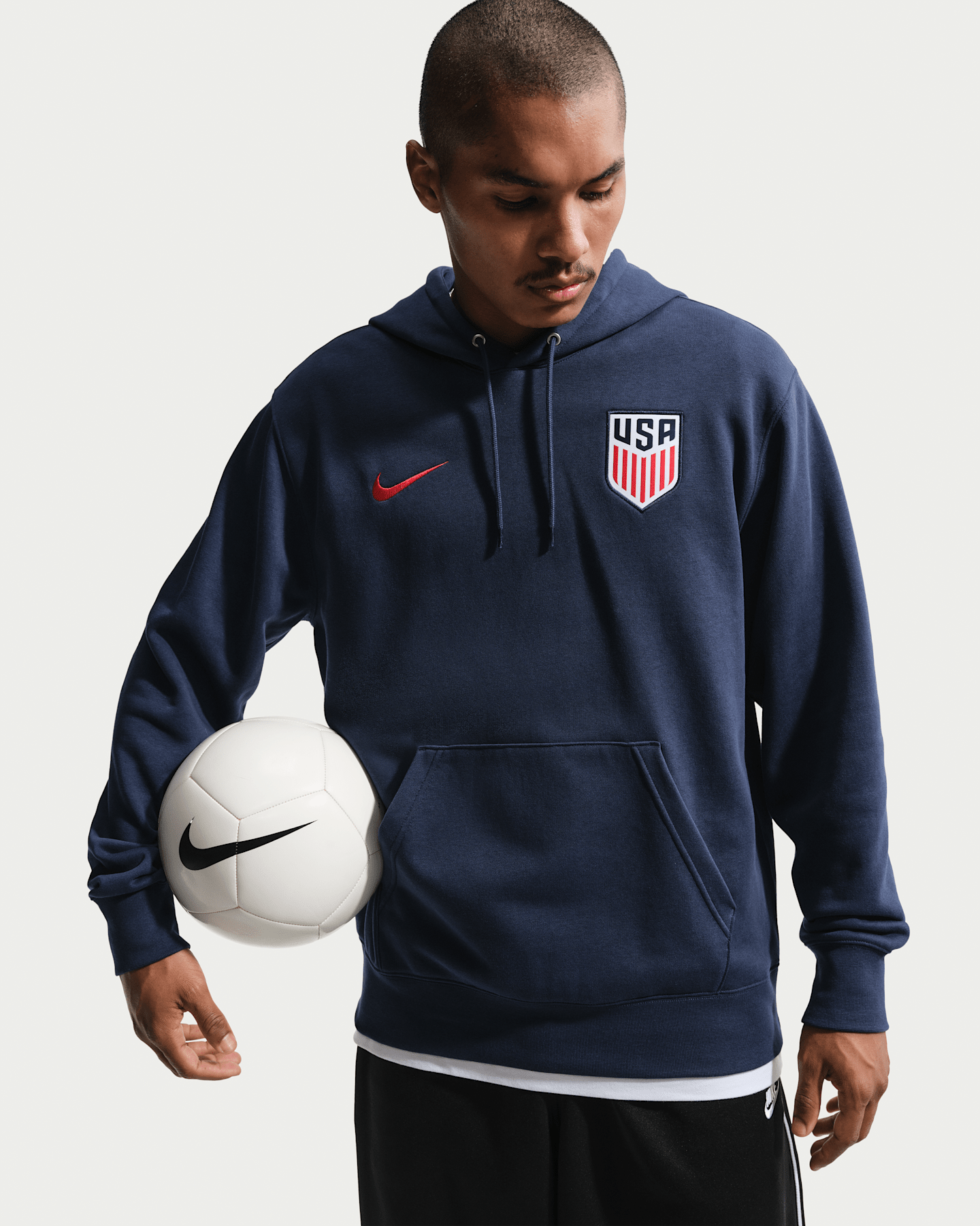 Мужская футбольная худи из махры Nike Usmnt Club, цвет: Тёмно-синий / Красный — фото 6