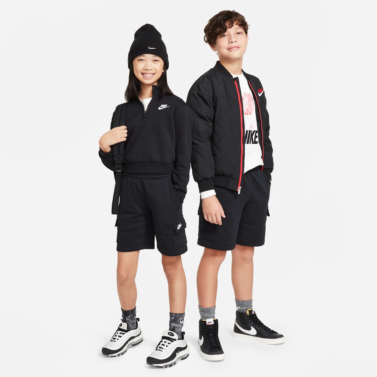 Детские флисовые шорты-карго Nike Sportswear Club, цвет: Чёрный / Белый — фото 7