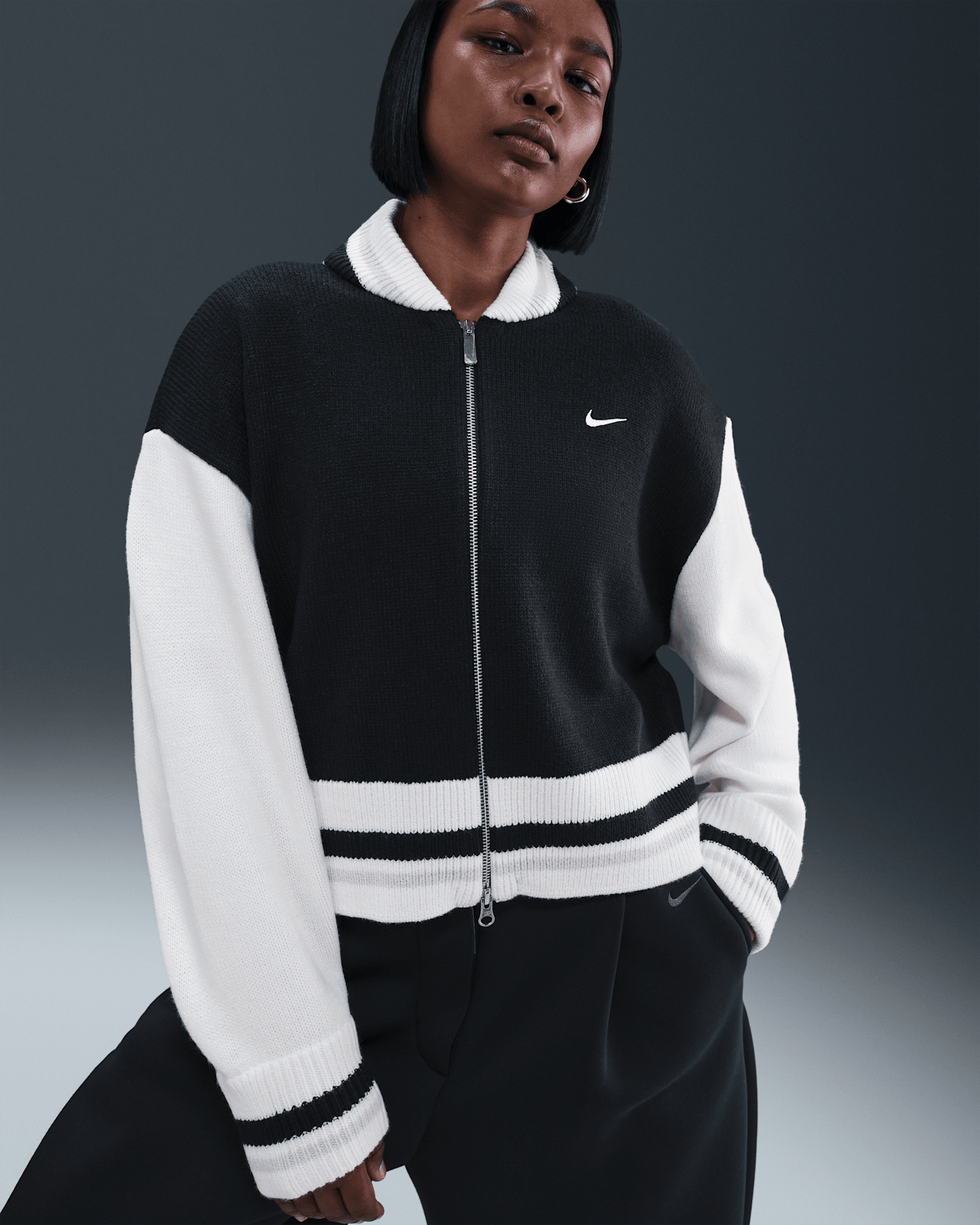 Женский кардиган Nike Sportswear, цвет: Чёрный / Молочный — фото 6