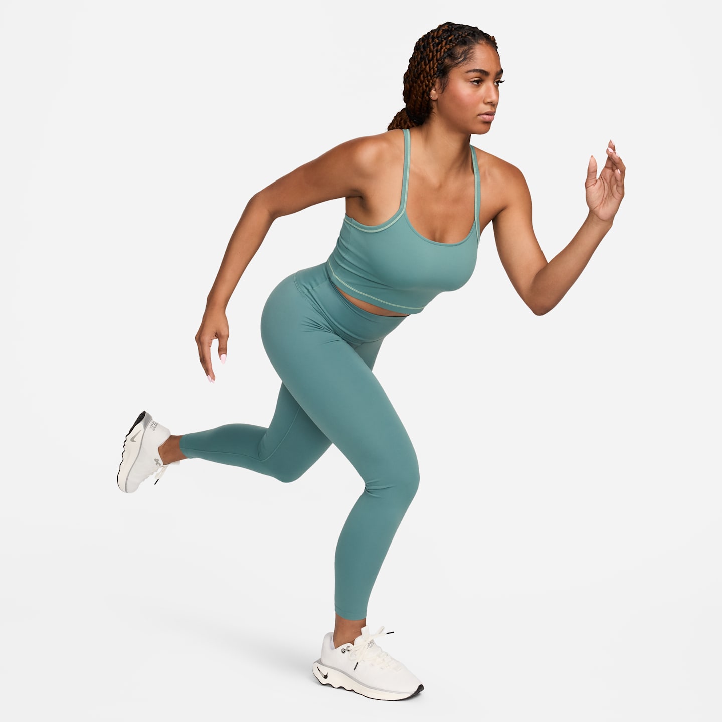 Женская укороченная приталенная майка Nike One Dri-FIT, цвет: Зелёный / Чёрный — фото 5
