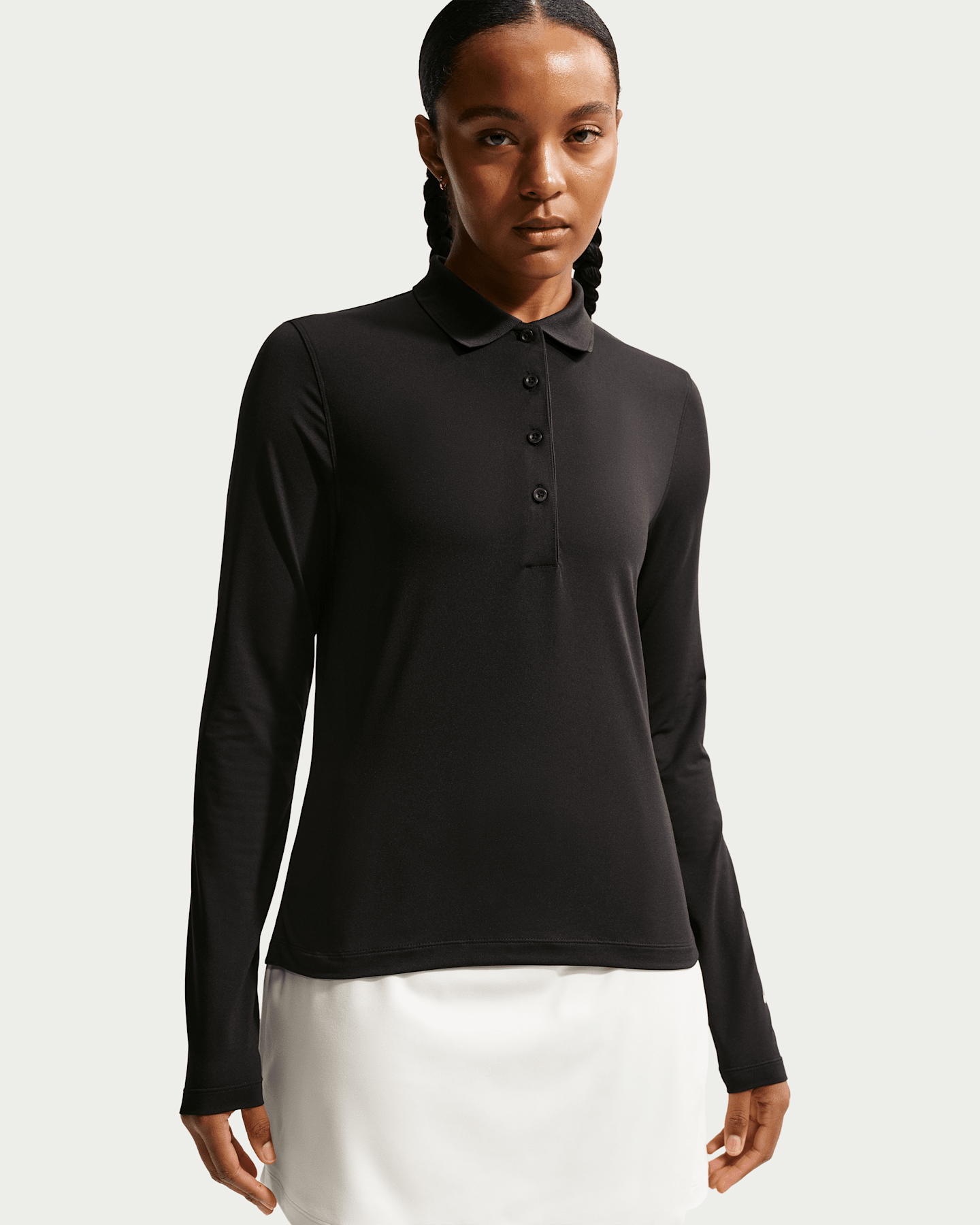 Женское поло для гольфа Nike Golf Club Dri-FIT UV с длинным рукавом, цвет: Чёрный / Молочный — фото 6