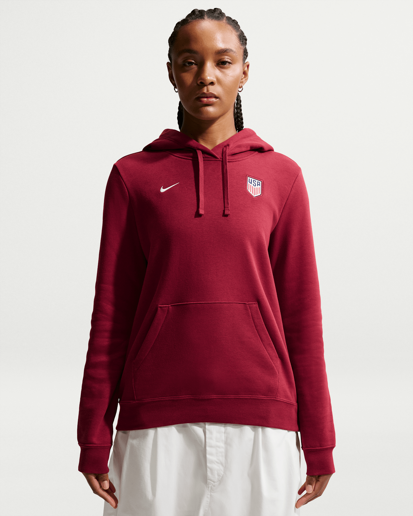 Женская флисовая футбольная худи Nike Usmnt Club, цвет: Красный / Молочный — фото 6