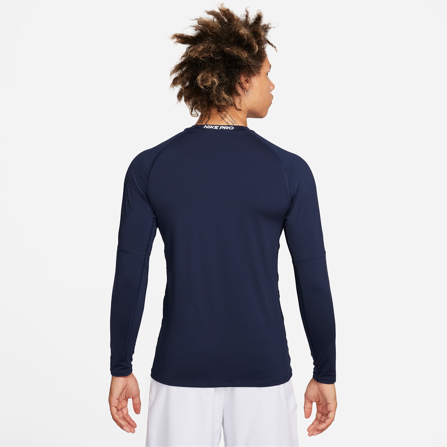 Мужской облегающий топ для фитнеса Nike Pro Dri-FIT с длинным рукавом, цвет: Обсидиановый / Белый — фото 2