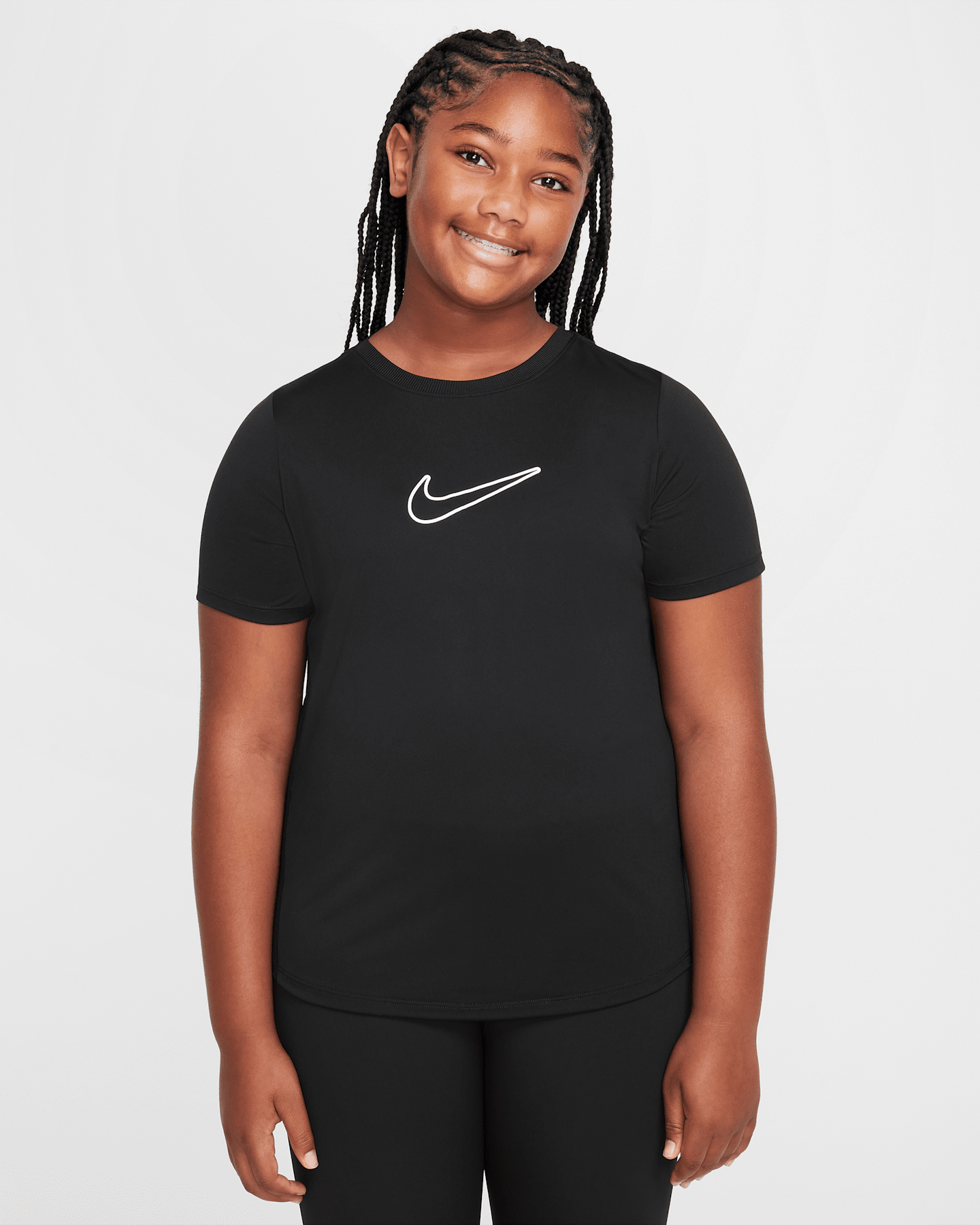 Детский тренировочный топ для девочек Nike One Dri-FIT, увеличенный размер, цвет: Чёрный / Белый — фото 5