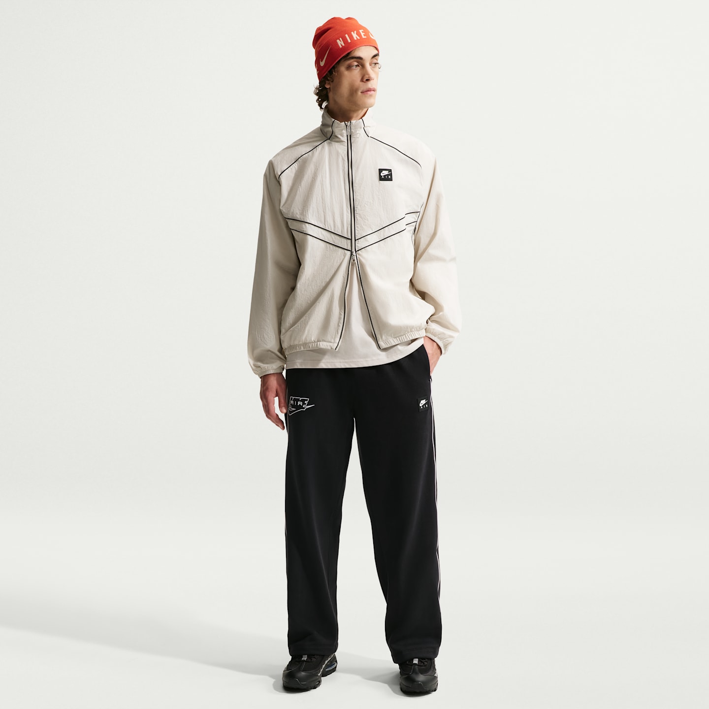 Мужские флисовые брюки Nike Air с открытым низом, цвет: Чёрный / Белый — фото 1