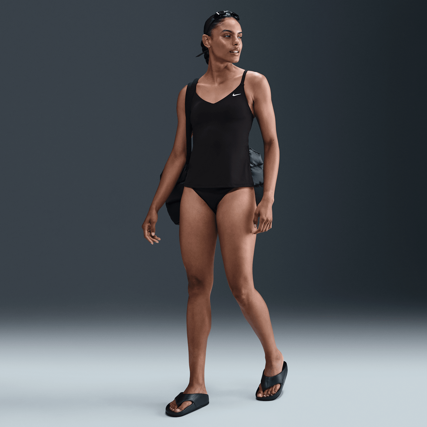 Купальник Tankini, V-образный вырез — Nike, цвет: Чёрный — фото 4