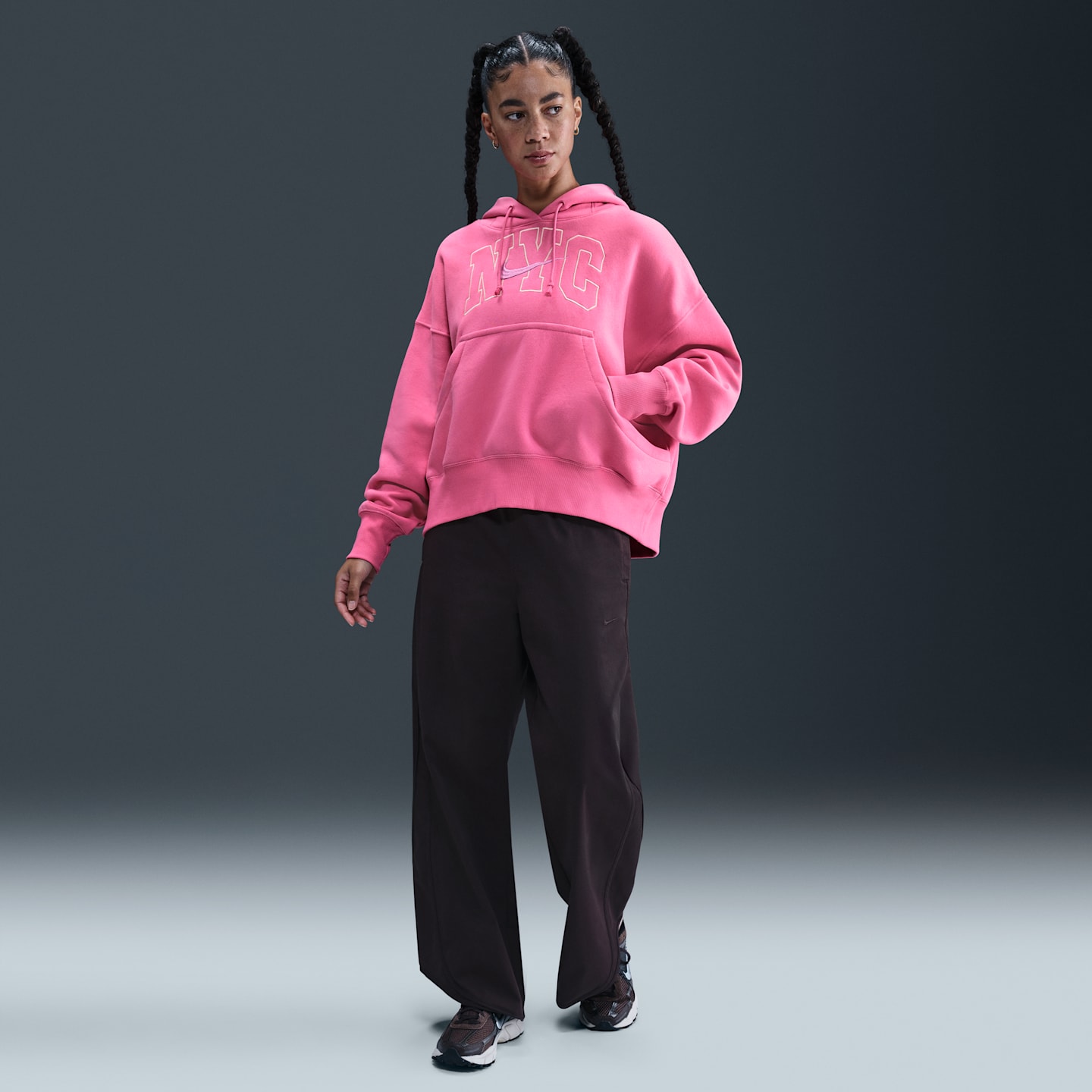 Женское худи Nike Sportswear Phoenix Fleece Over-Oversized, цвет: Фуксия / Потёртый коралловый — фото 4
