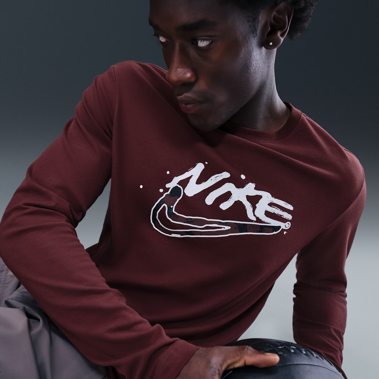 Мужской топ Nike Dri-FIT Long-Sleeve Top, цвет: Тёмный красный — фото 3