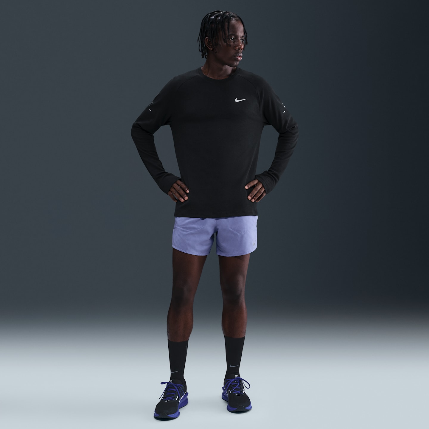 Мужской беговой свитшот Nike Stride Dri-FIT Waffle, цвет: Чёрный — фото 4