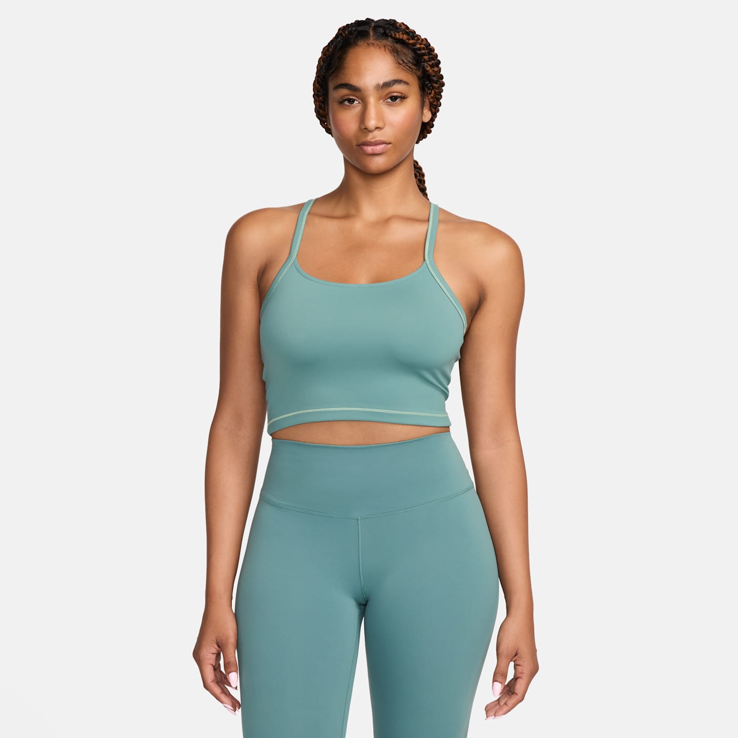 Женская укороченная приталенная майка Nike One Dri-FIT, цвет: Зелёный / Чёрный — фото 1