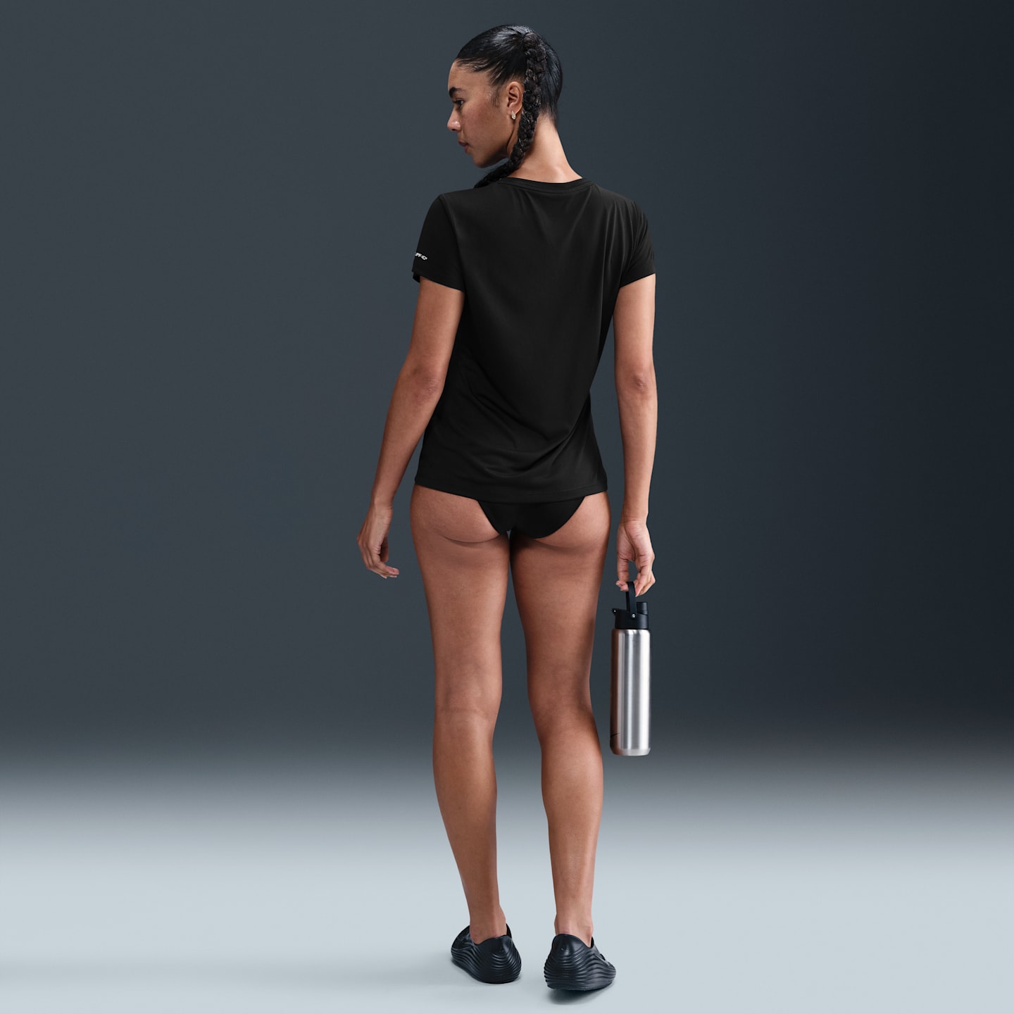 Женская плавательная футболка Nike Swim Swoosh Hydroguard с коротким рукавом, цвет: Чёрный — фото 5