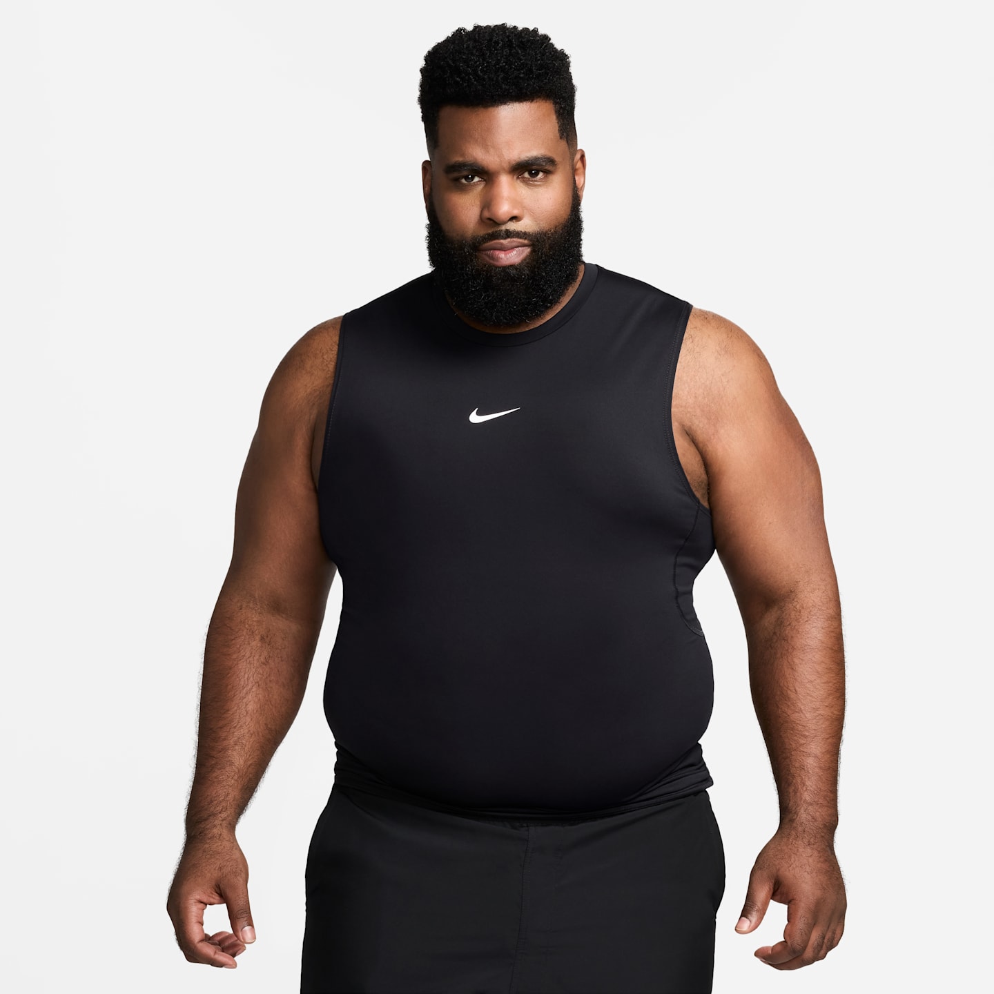 Мужской облегающий топ Nike Pro Dri-FIT без рукавов, цвет: Чёрный / Белый — фото 6
