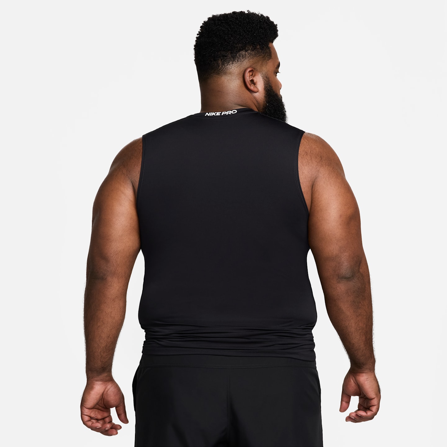 Мужской облегающий топ Nike Pro Dri-FIT без рукавов, цвет: Чёрный / Белый — фото 7