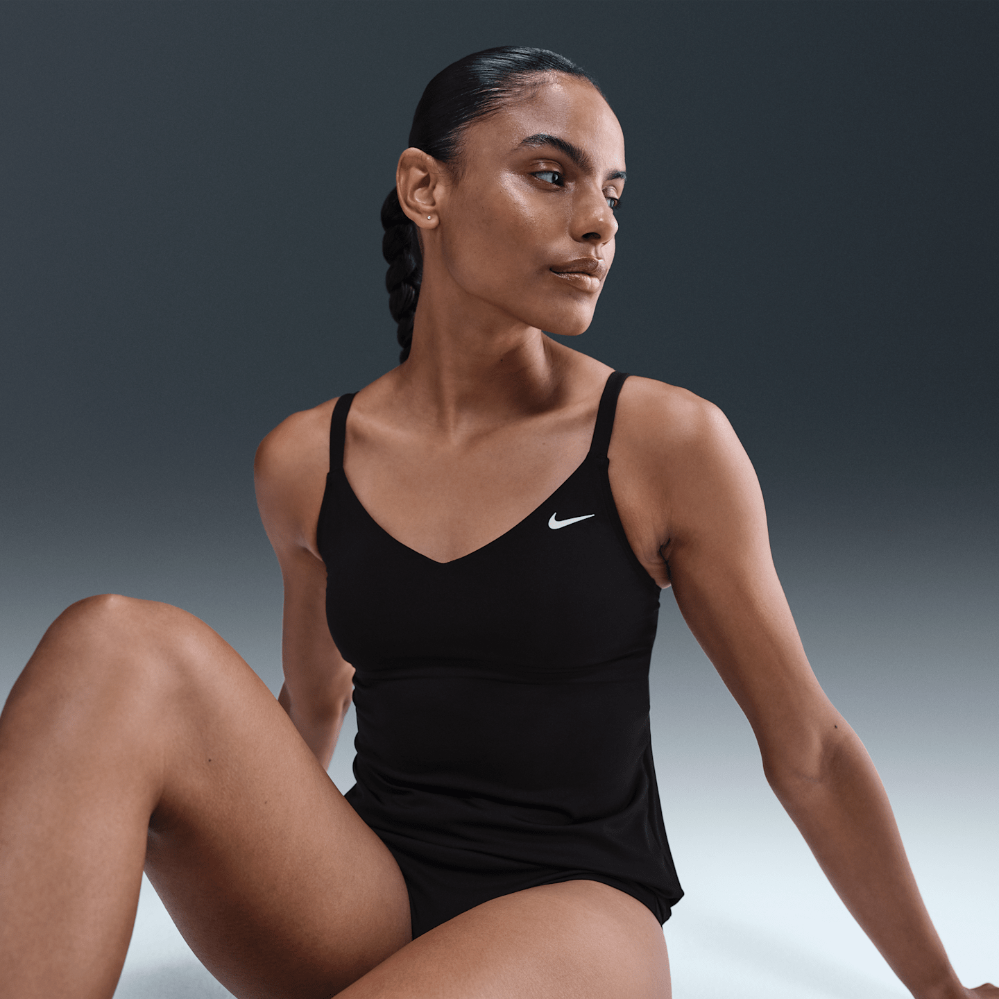 Купальник Tankini, V-образный вырез — Nike, цвет: Чёрный — фото 3