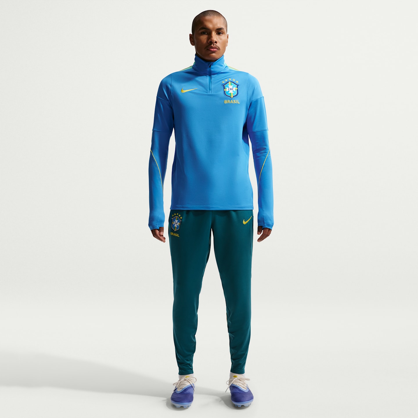 Мужские топы Brazil Strike Nike Dri-FIT Soccer Drill, цвет: Светлый синий / Золотой — фото 4
