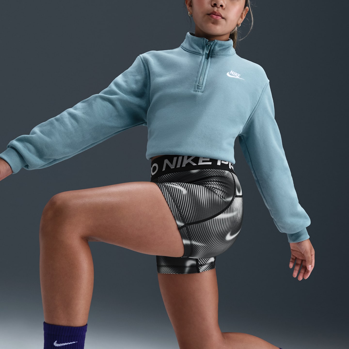 Детские шорты для девочек Nike Pro Dri-FIT, цвет: Чёрный / Белый — фото 5