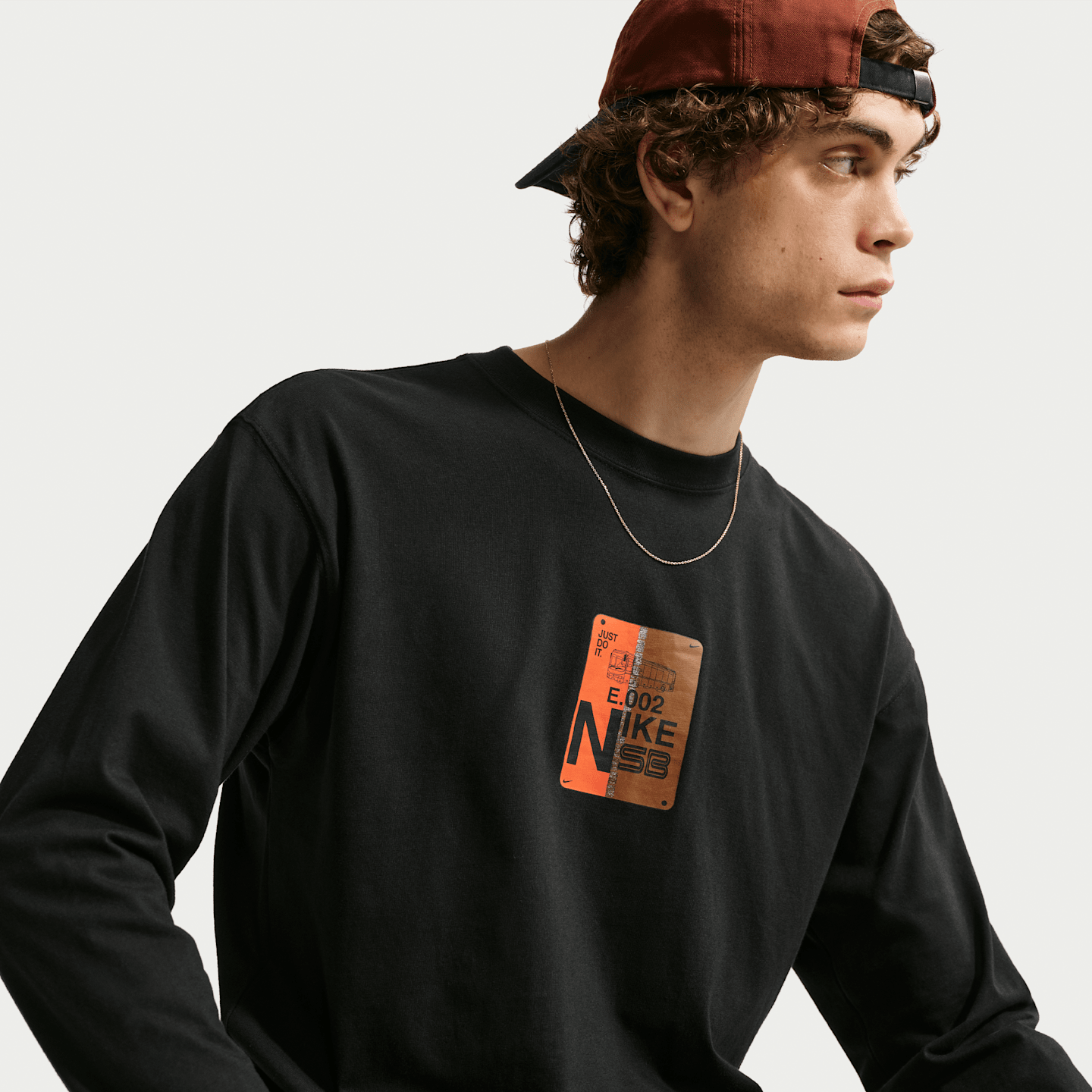 Футболка для скейтбординга Nike SB свободного кроя с длинным рукавом, цвет: Чёрный / Оранжевый — фото 3