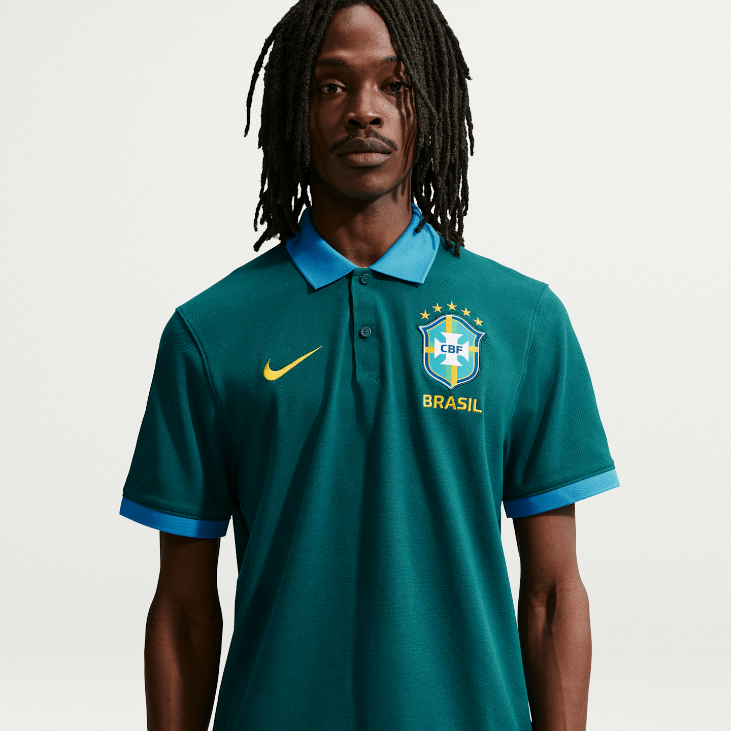 Мужские поло Brazil The Nike Polo Dri-FIT Soccer Polo, цвет: Бирюзовый / Светлый синий — фото 1