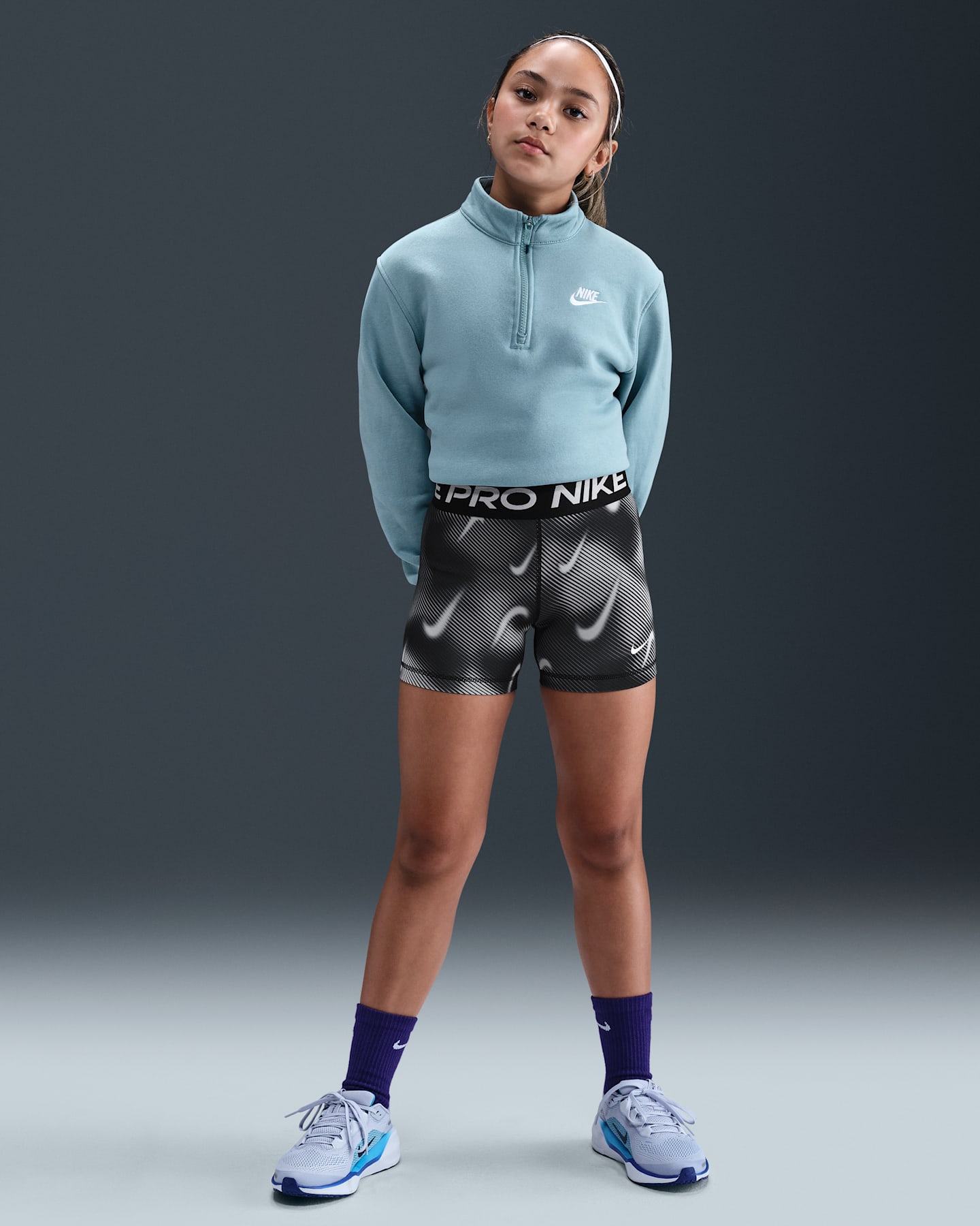 Детские шорты для девочек Nike Pro Dri-FIT, цвет: Чёрный / Белый — фото 6