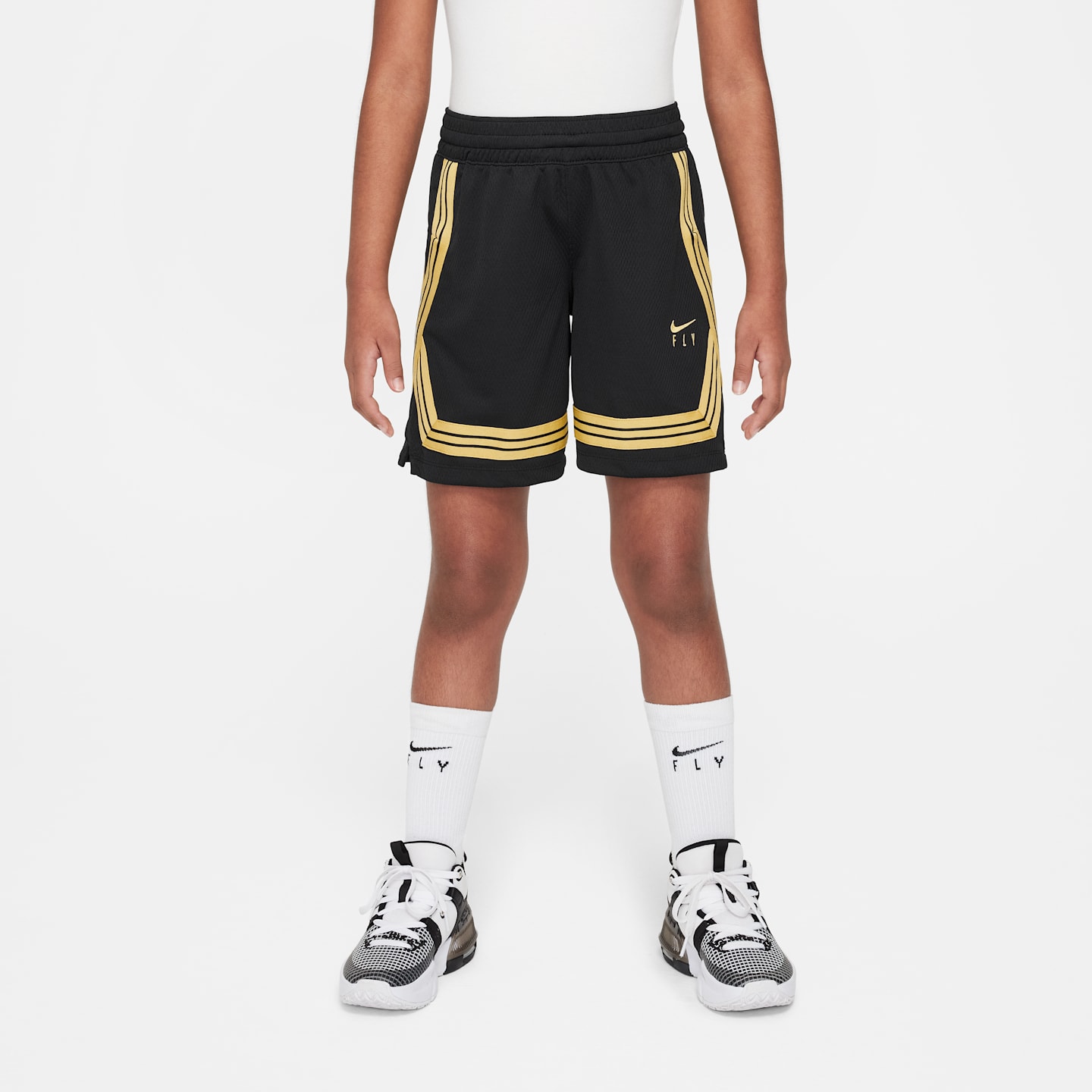 Детские баскетбольные шорты для девочек Nike Fly Crossover, цвет: Чёрный / Золотой — фото 1