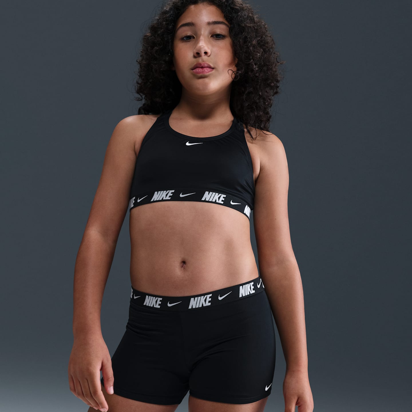 Комплект бикини для детей, борцовская спина — Nike, цвет: Чёрный / Белый — фото 2
