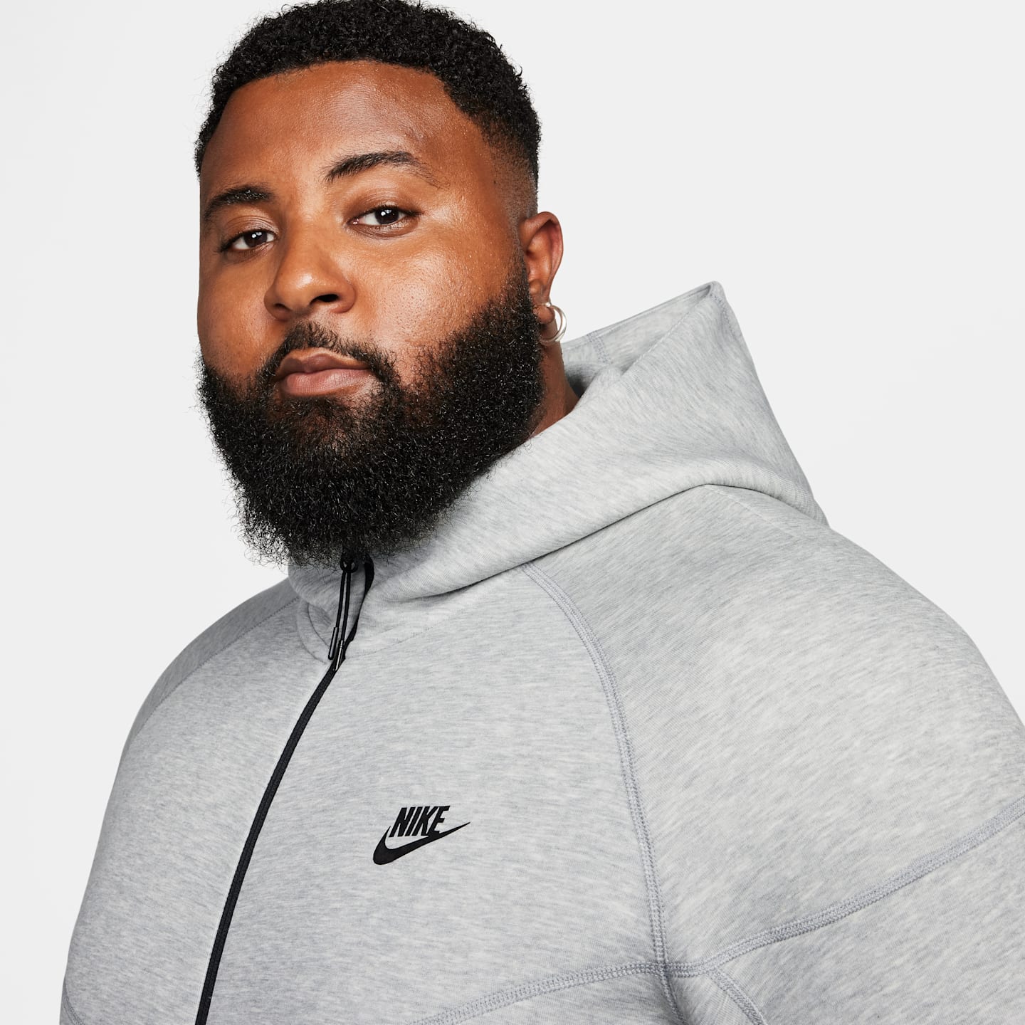 Мужское худи на молнии Nike Sportswear Tech Fleece Windrunner, цвет: Серый меланжевый / Чёрный — фото 11