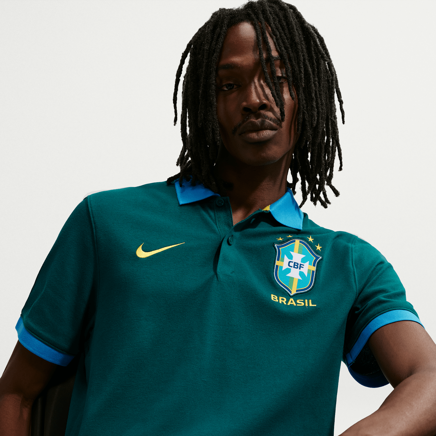 Мужские поло Brazil The Nike Polo Dri-FIT Soccer Polo, цвет: Бирюзовый / Светлый синий — фото 3