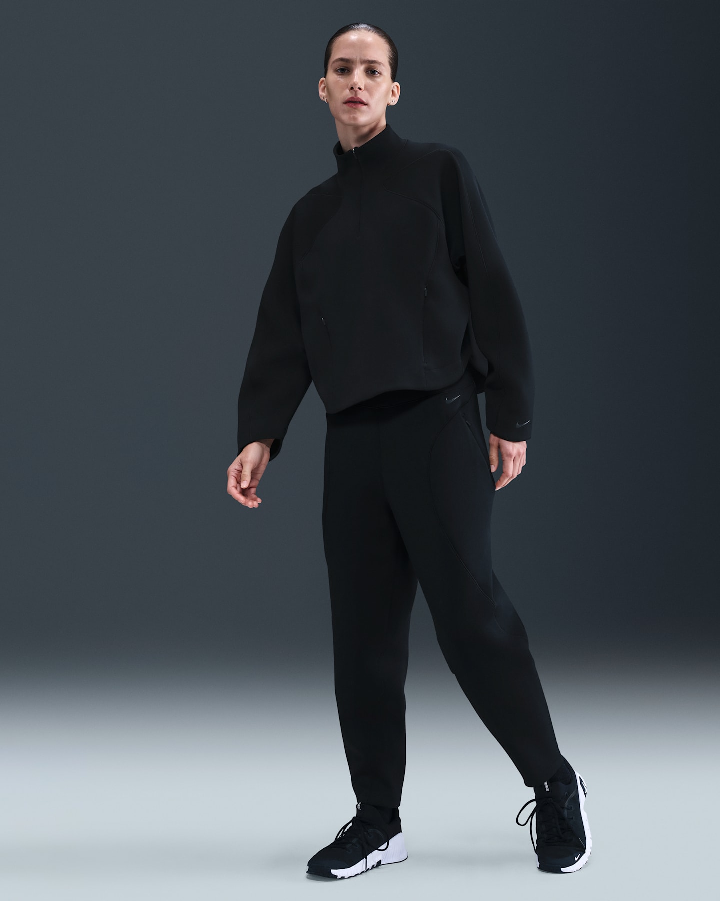 Женские брюки Nike Universa Dri-FIT свободного кроя со средней посадкой, длина 7/8, цвет: Чёрный / Серый — фото 7