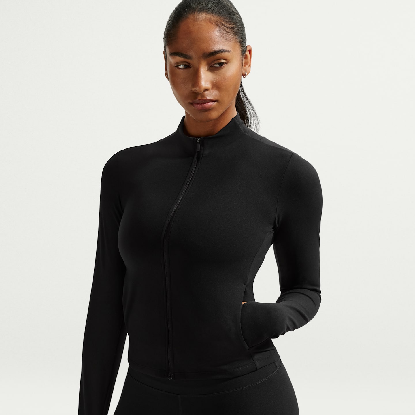 Женская куртка Nike Zenvy Dri-FIT на молнии, цвет: Чёрный / Холодный серый — фото 1