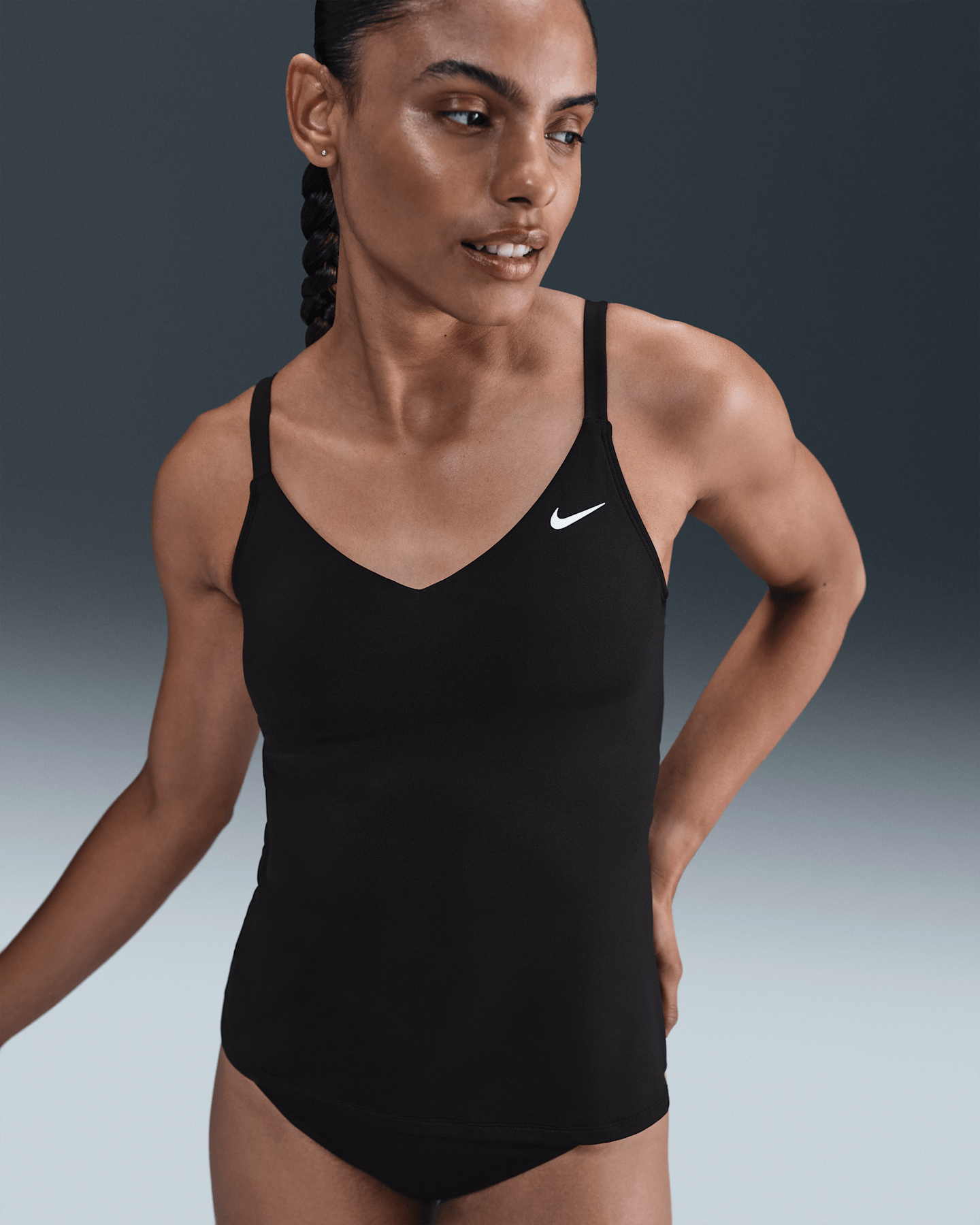 Купальник Tankini, V-образный вырез — Nike, цвет: Чёрный — фото 6