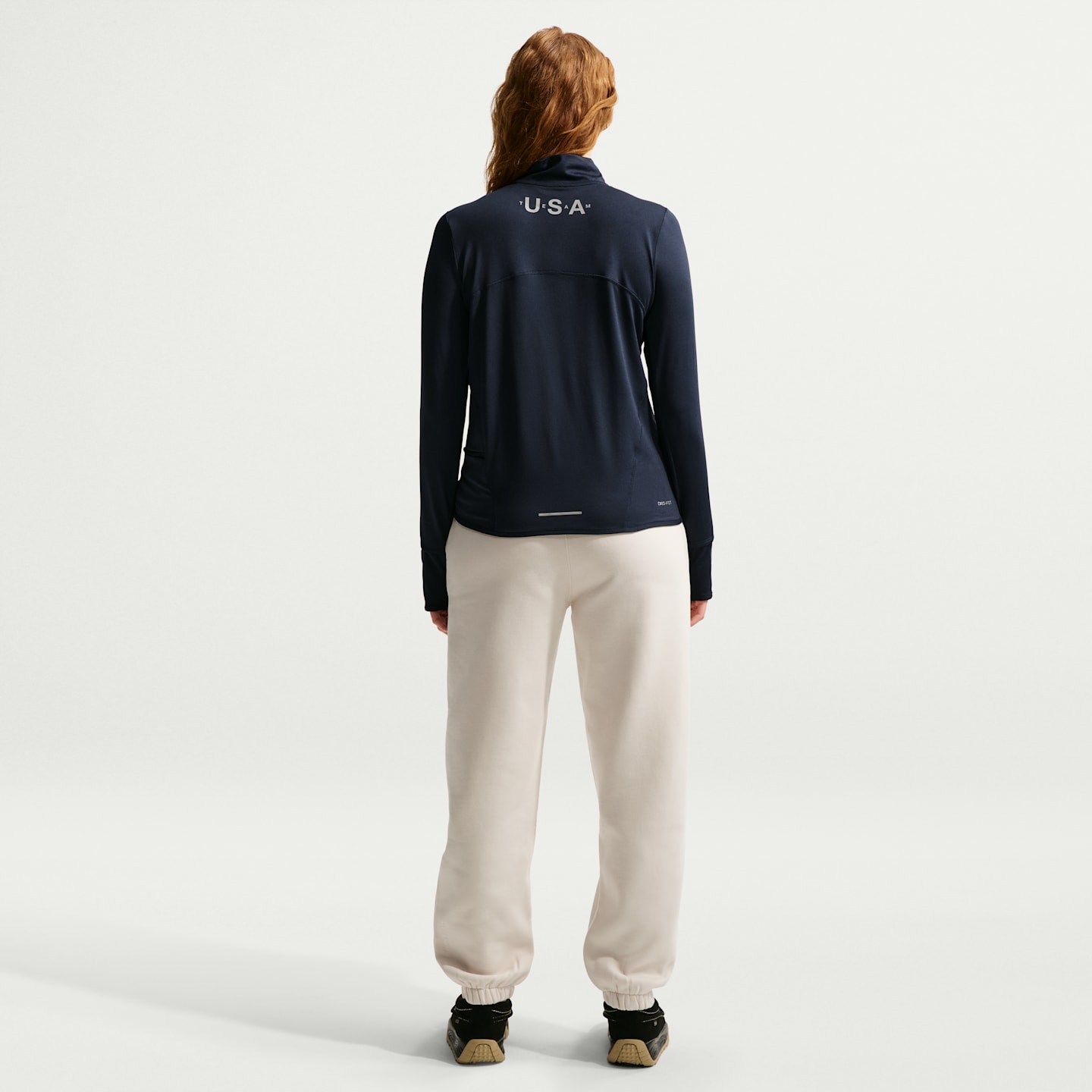 Женский топ Nike United States Olympic Team Swift Element на молнии 1/4, цвет: Обсидиановый — фото 5