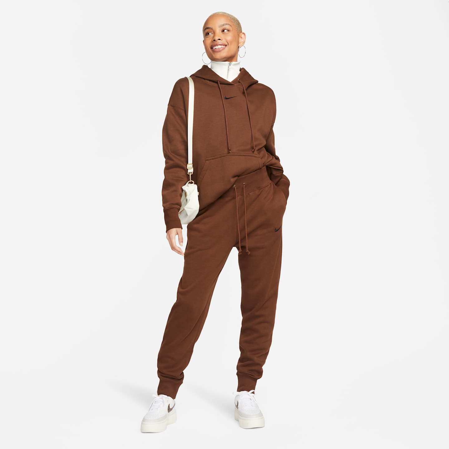 Женские брюки Nike Sportswear Phoenix Fleece High-Waisted, цвет: Какао / Чёрный — фото 8