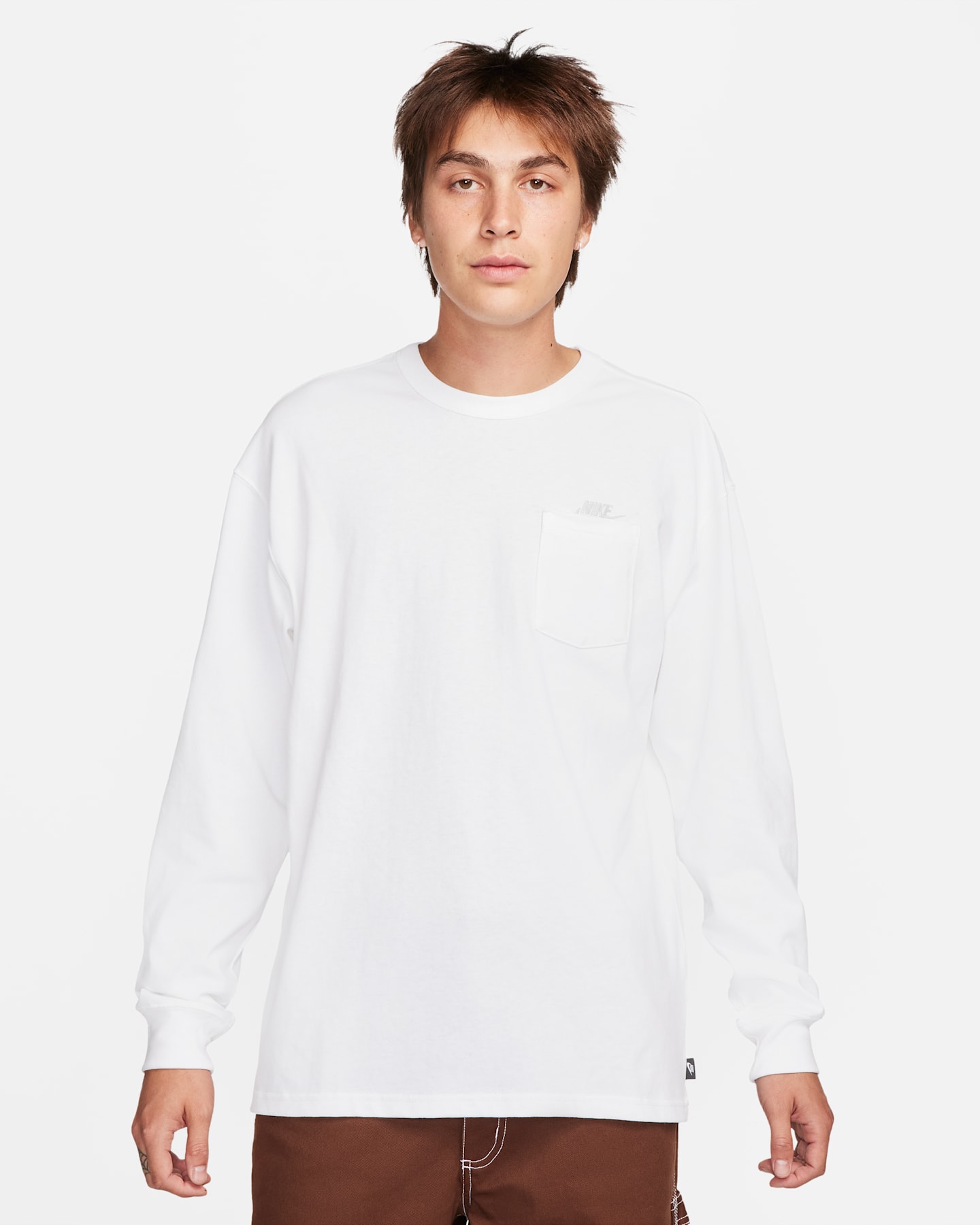 Мужская футболка Nike Sportswear Premium Essentials с длинным рукавом и карманом, цвет: Белый — фото 13