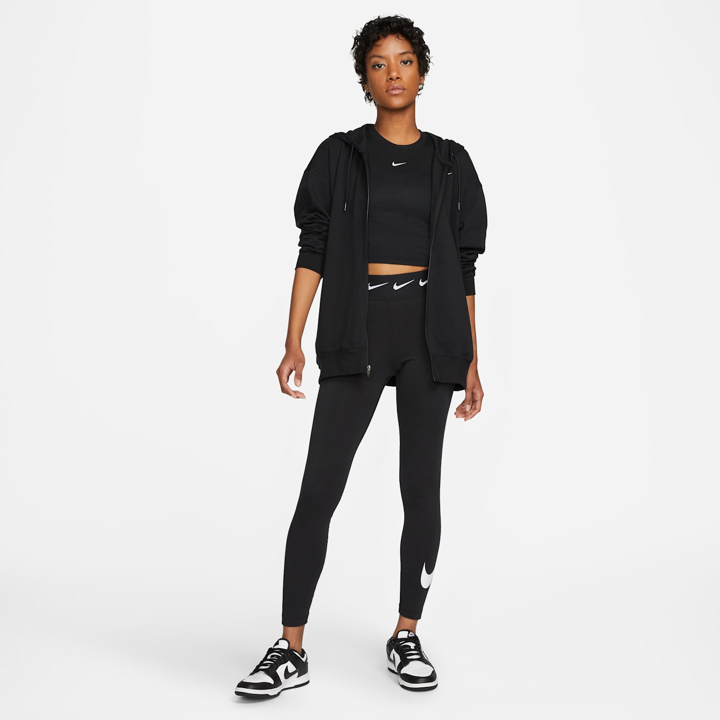 Женское трикотажное худи на молнии Nike Sportswear оверсайз, цвет: Чёрный / Белый — фото 6
