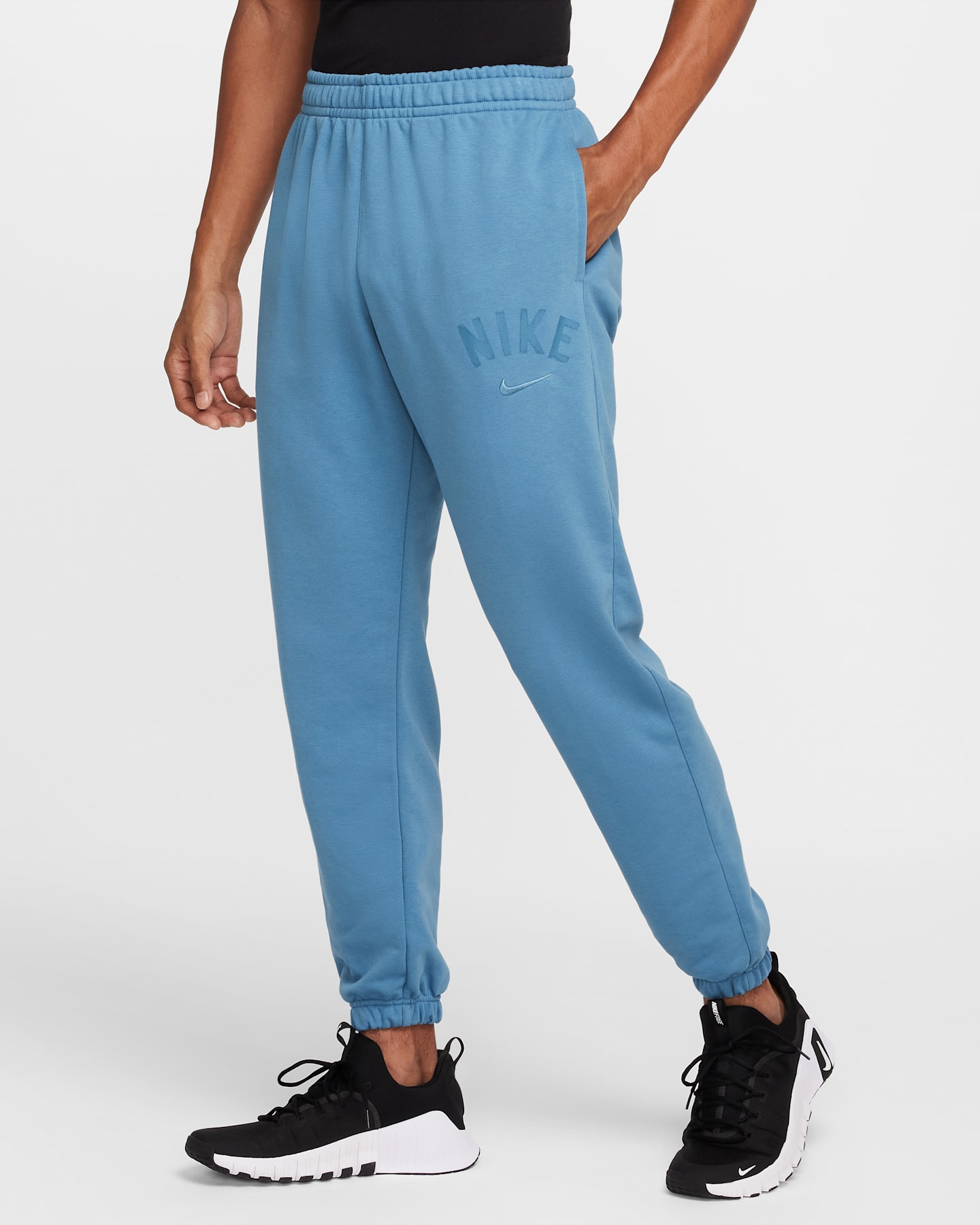 Мужские флисовые джоггеры Nike Swoosh Dri-FIT для фитнеса, цвет: Aegean Storm/Aegean Storm — фото 8