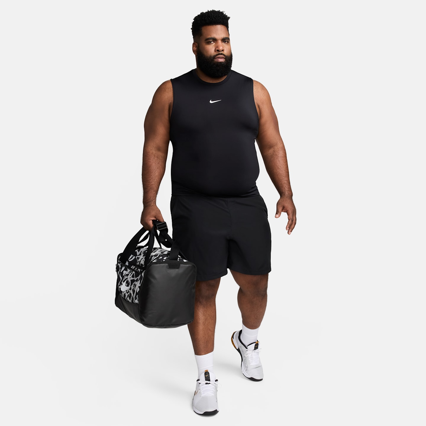 Мужской облегающий топ Nike Pro Dri-FIT без рукавов, цвет: Чёрный / Белый — фото 10