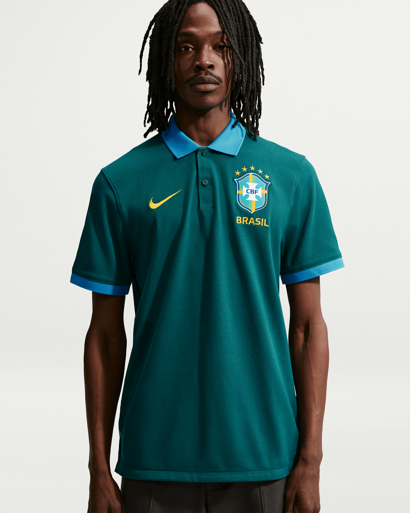 Мужские поло Brazil The Nike Polo Dri-FIT Soccer Polo, цвет: Бирюзовый / Светлый синий — фото 6
