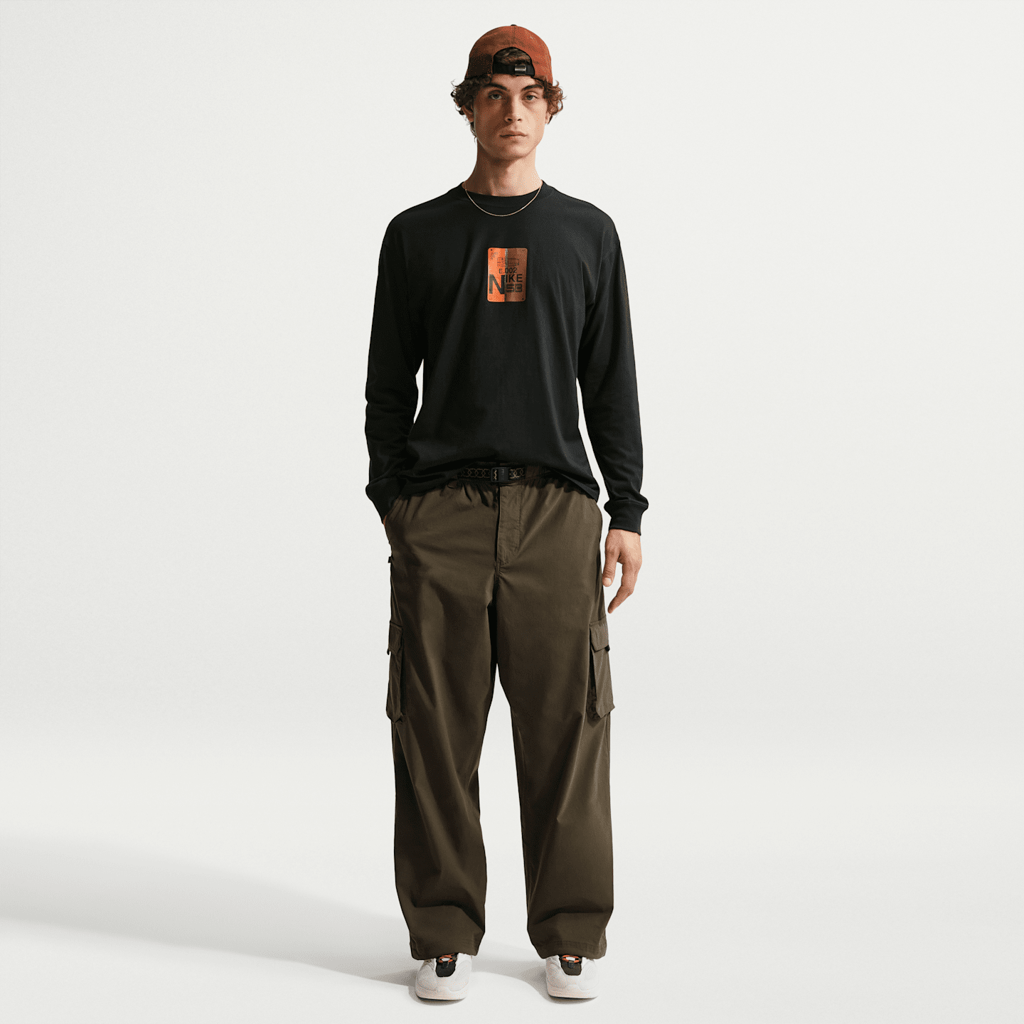 Футболка для скейтбординга Nike SB свободного кроя с длинным рукавом, цвет: Чёрный / Оранжевый — фото 4