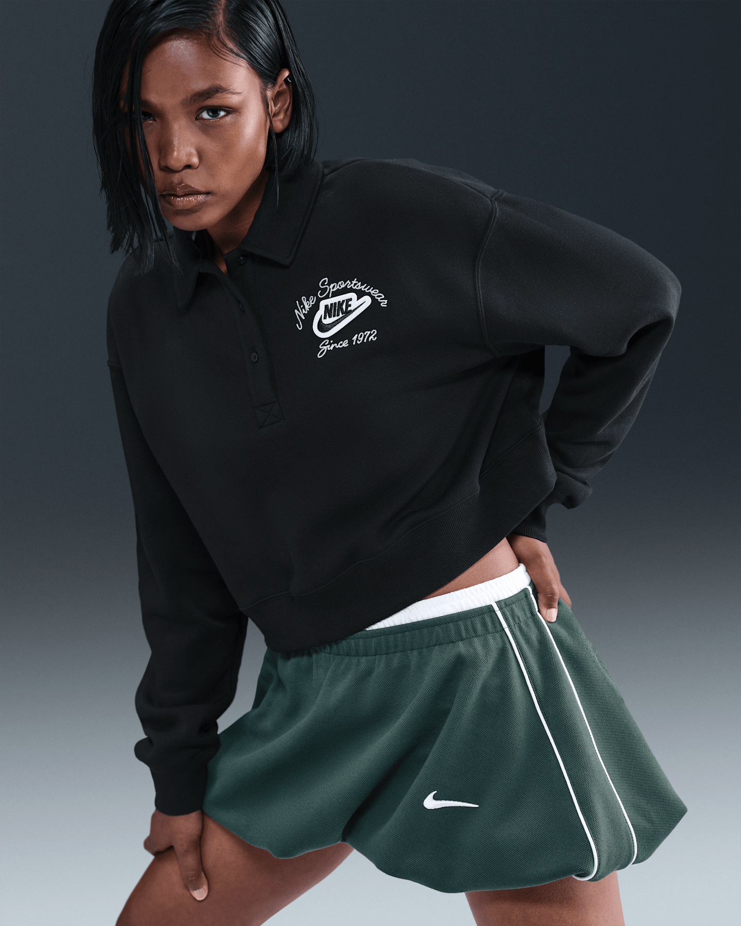 Женский топ Nike Sportswear Phoenix Fleece Loose Collared Pull-Over, цвет: Чёрный — фото 6