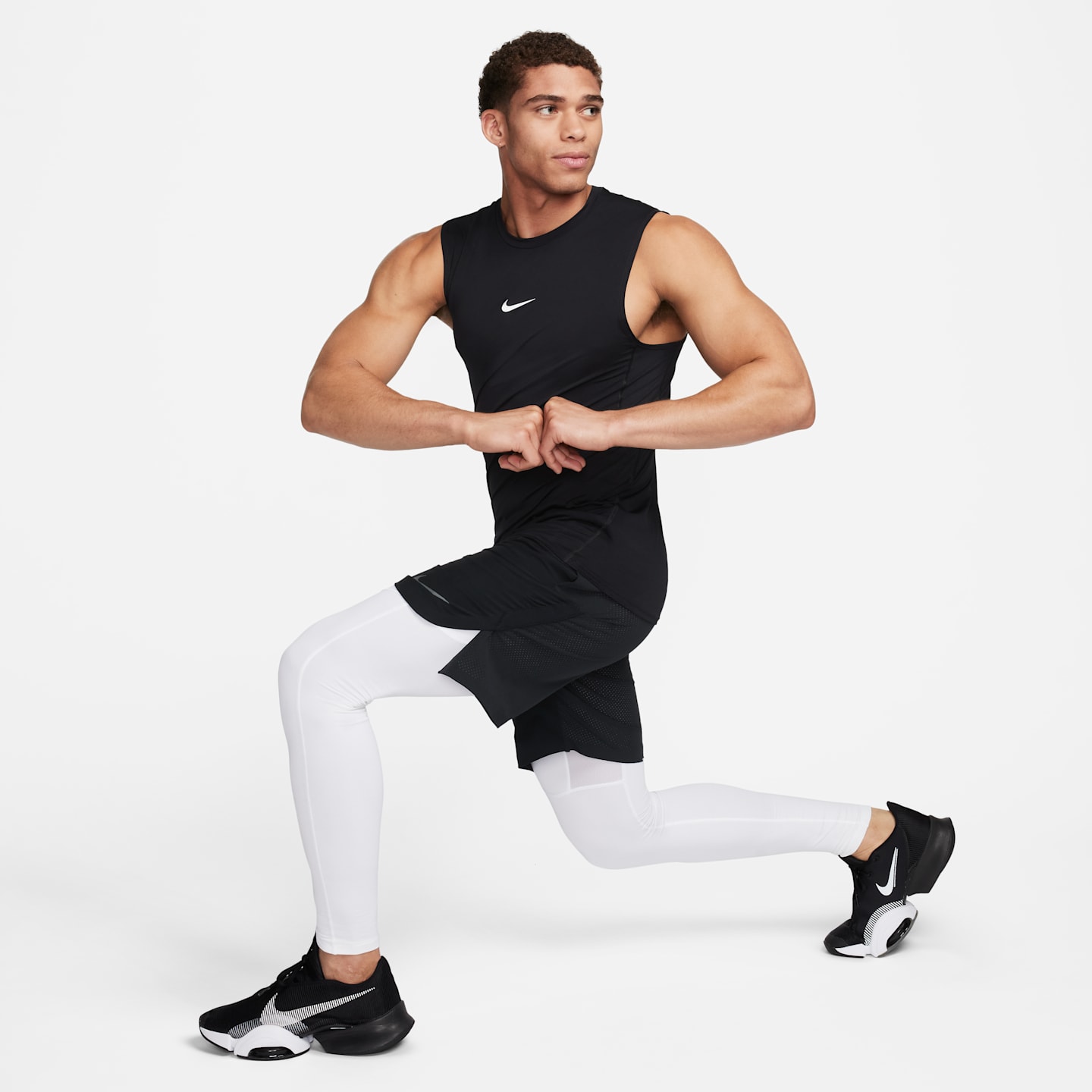 Мужской облегающий топ Nike Pro Dri-FIT без рукавов, цвет: Чёрный / Белый — фото 5
