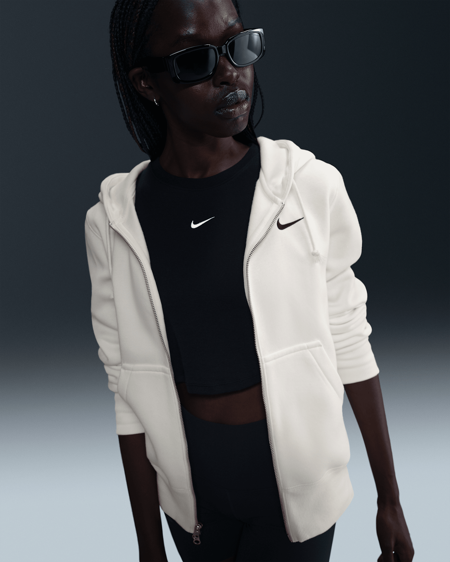 Женское худи Nike Sportswear Phoenix Fleece Full-Zip, цвет: Молочный / Чёрный — фото 6